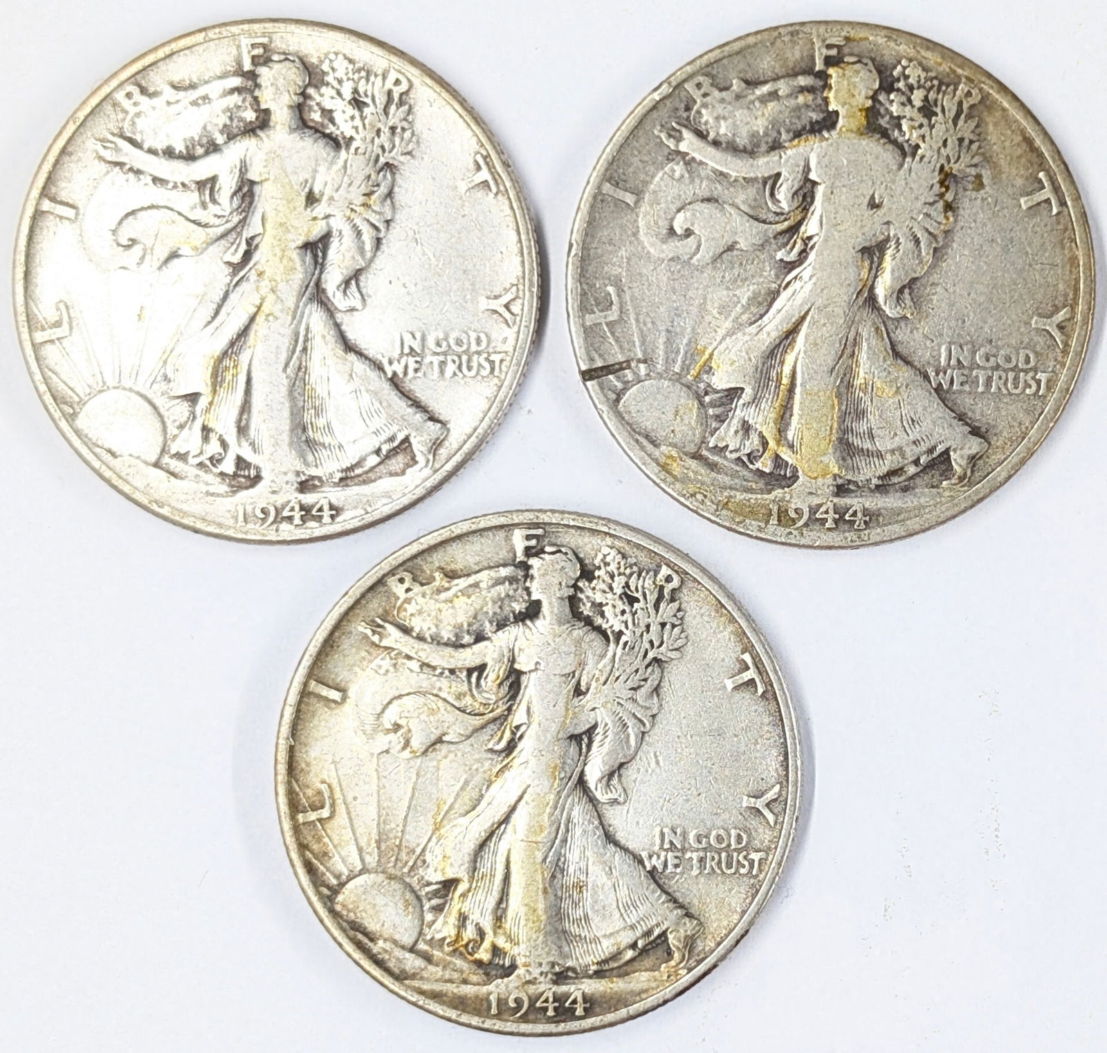 Lot of 3 Silver Walking Liberty Half Dollars - 1944 P/D/S (1 of 2)