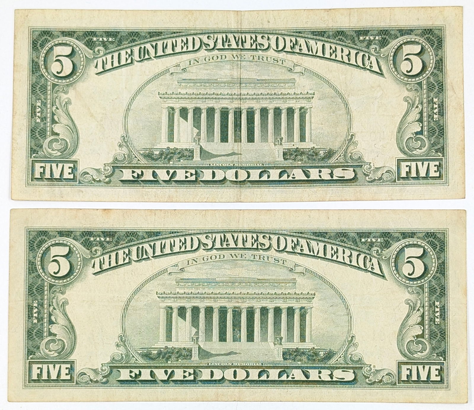 Lot of 2 - 1963 $5 Notes - Red Seals - 2