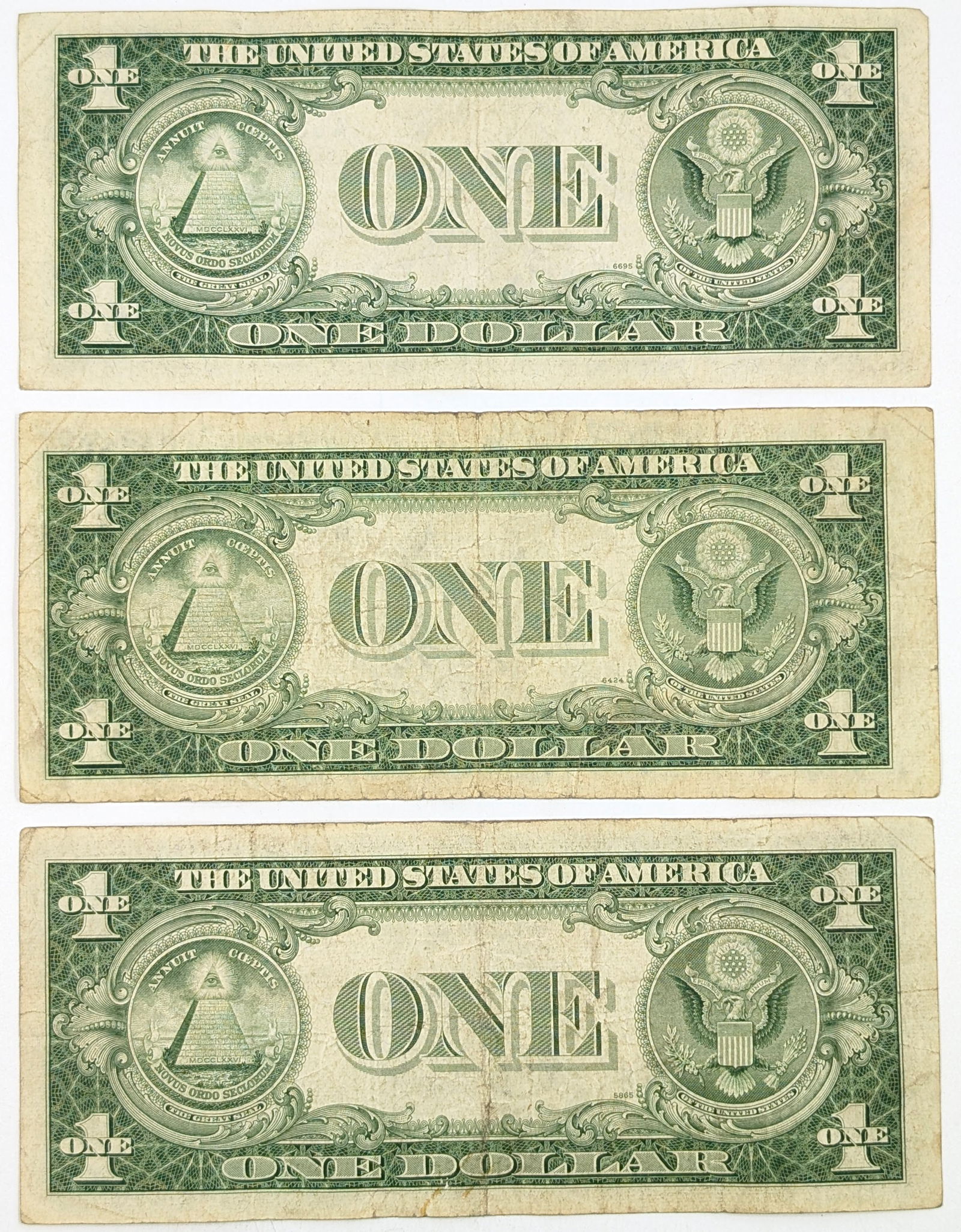 Lot of 3 - 1935 E/F/G $1 Notes - Silver Certificates - 2