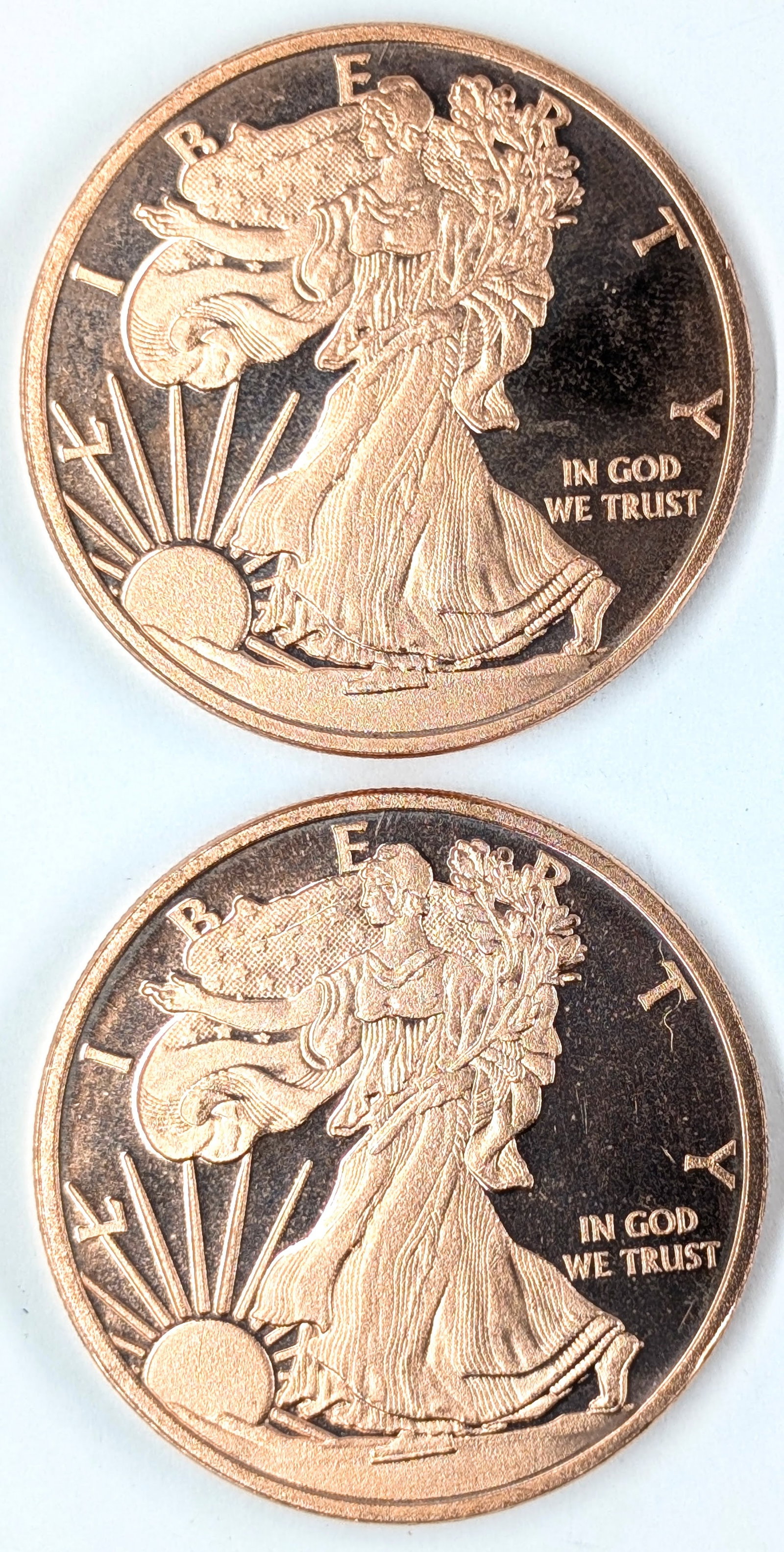 Lot of 2 - 1 Ounce (each) Fine .999 Copper Rounds - Liberty (1 of 2)
