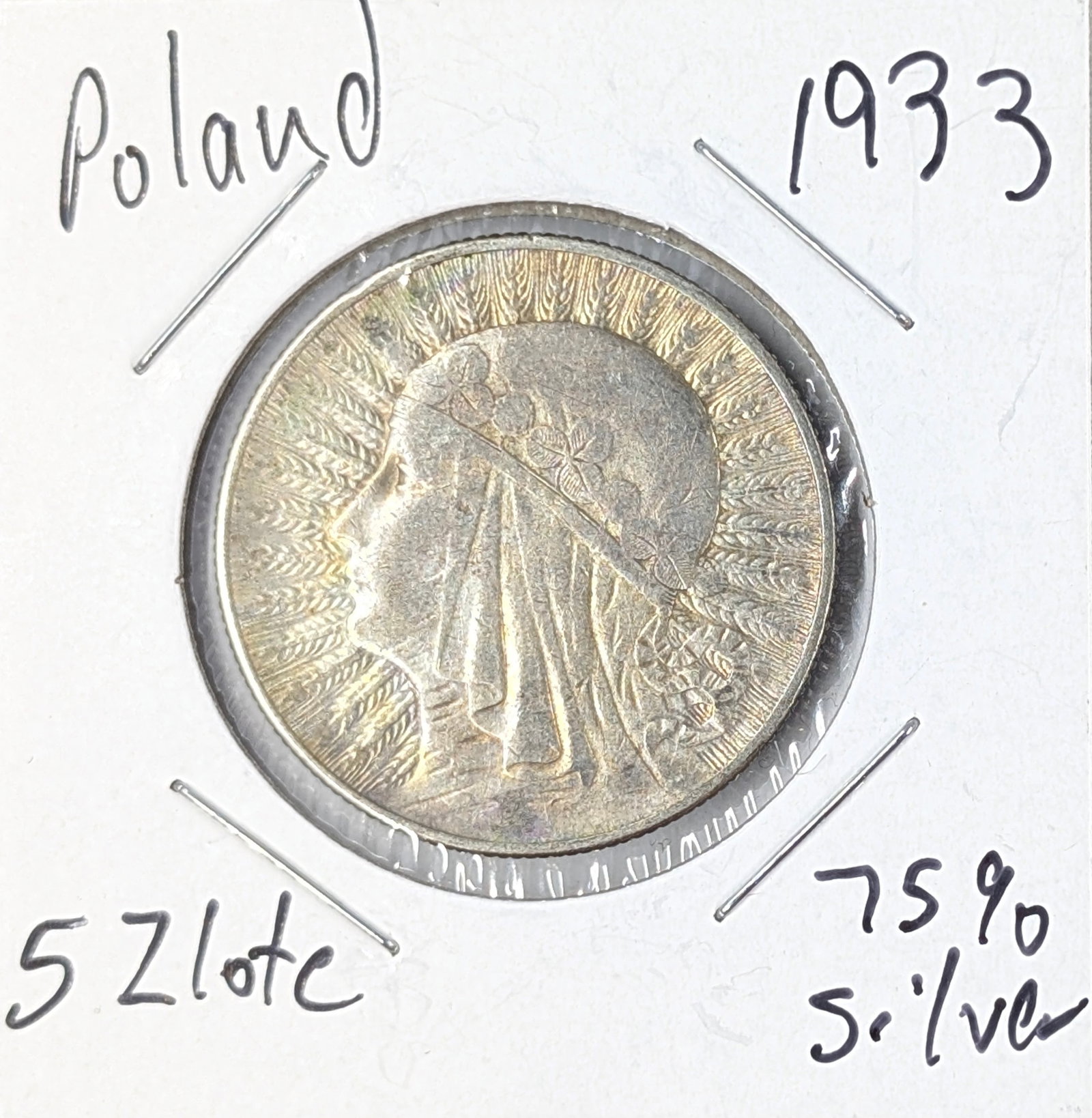 1933 Silver Poland 5 Zloty: 75% Silver