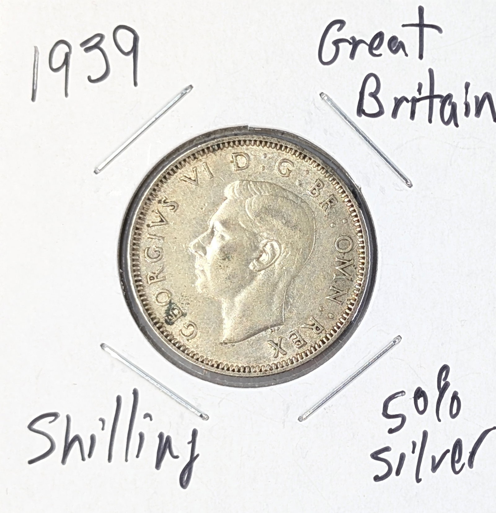 1939 Silver Great Britain 1 Shilling: 50% Silver