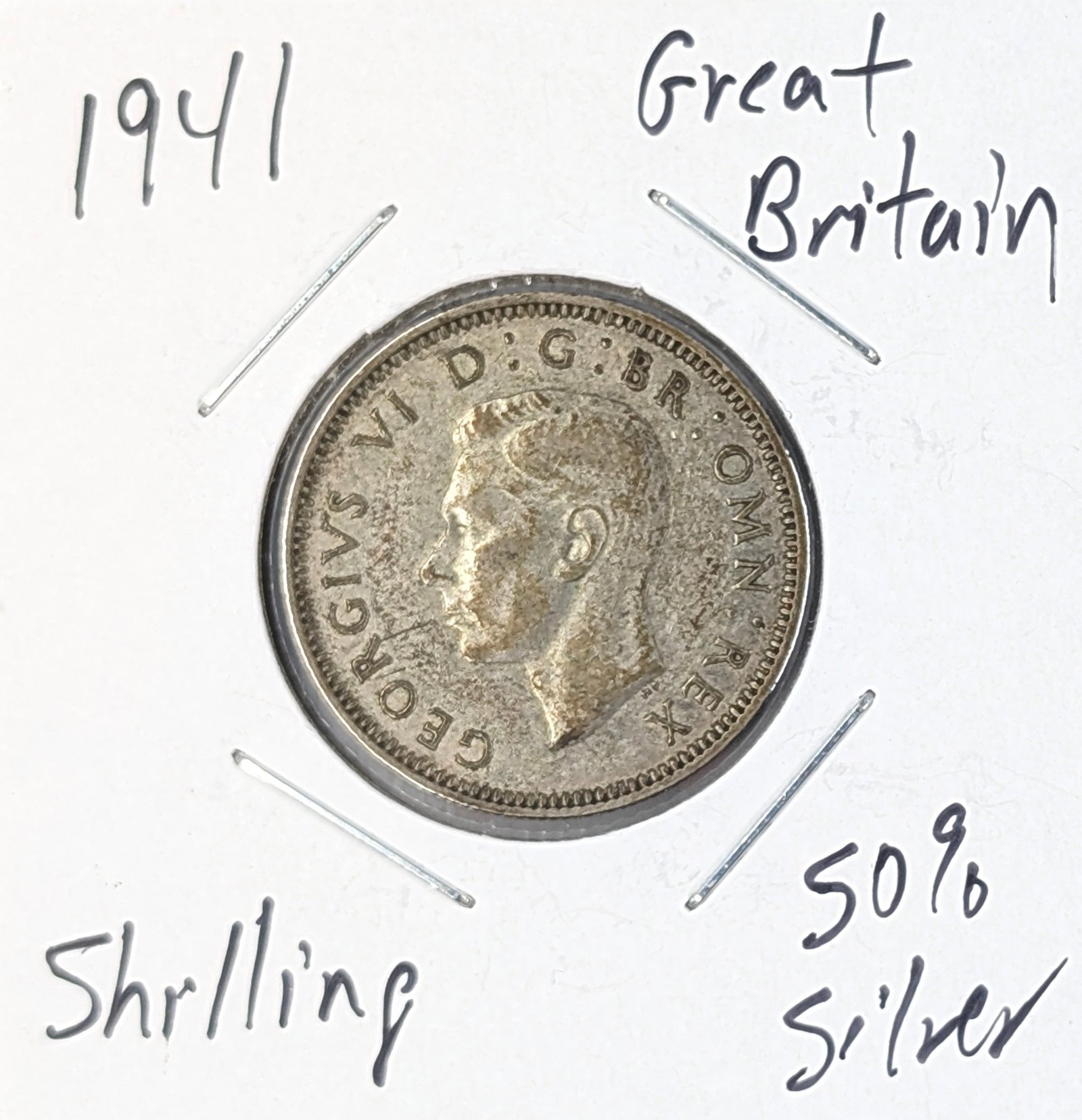 1941 Silver Great Britain 1 Shilling: 50% Silver