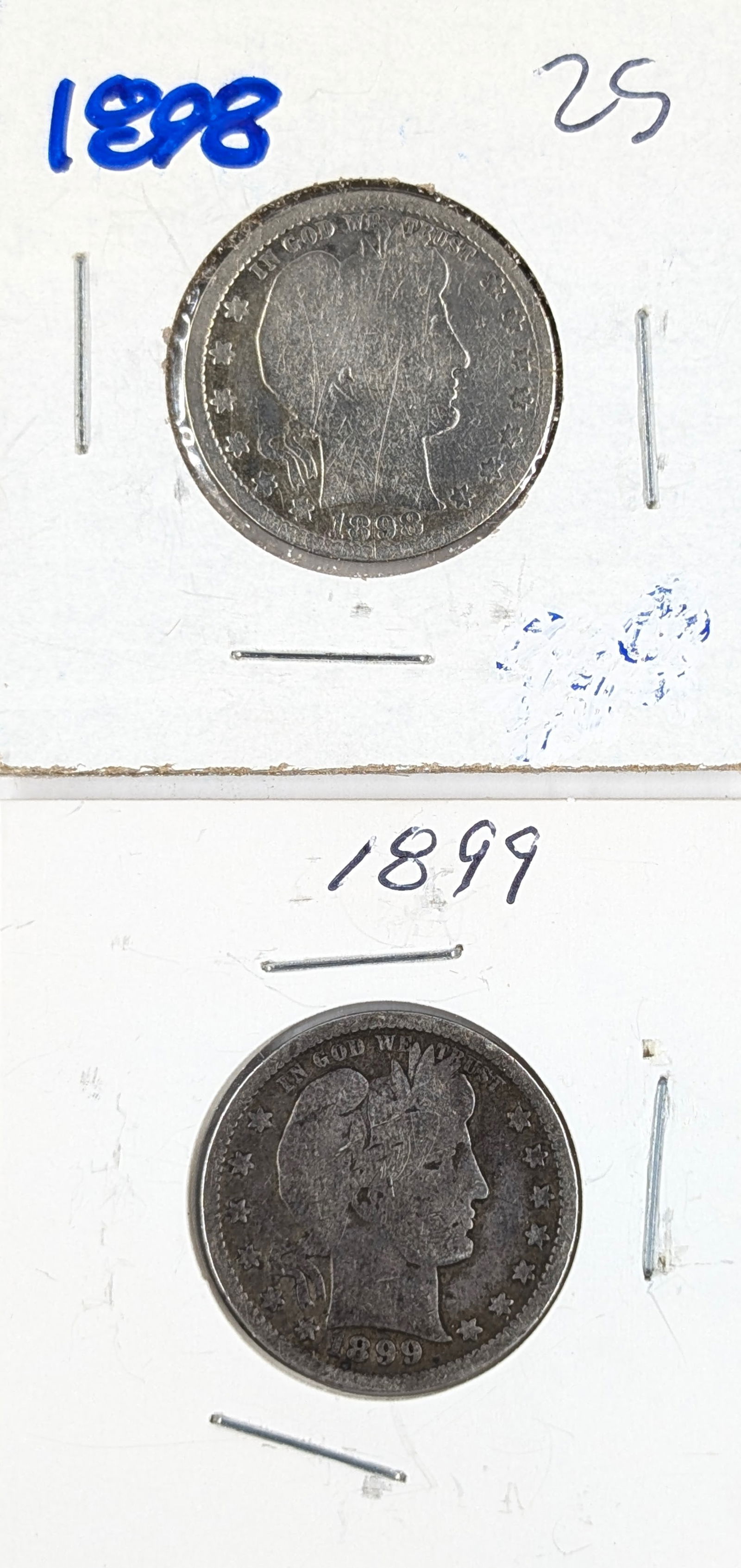 Lot of 2 Silver Barber Quarters - 1898, 1899 (1 of 2)