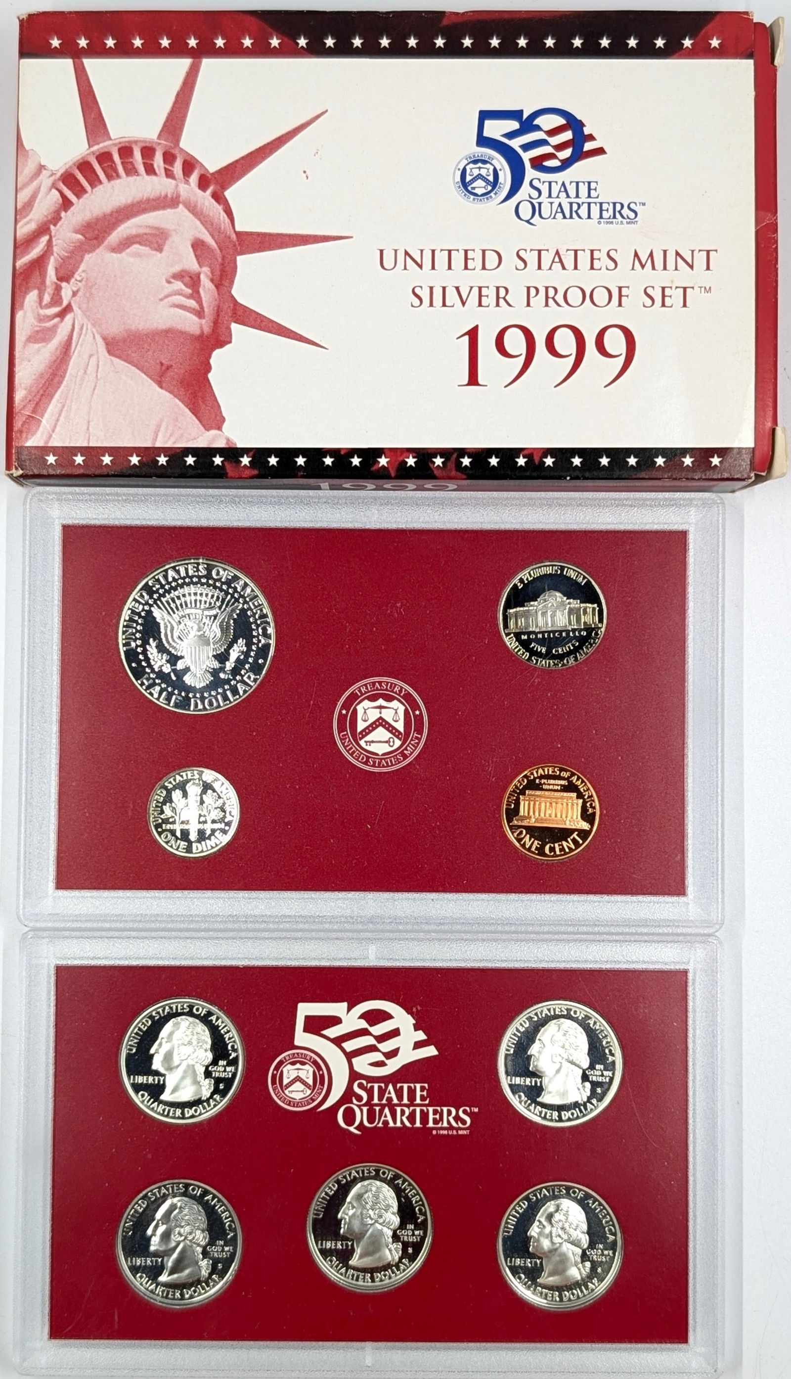 1999 Silver US Mint Proof Set w/ Silver Half, Quarter & Dime w/ COA - 2