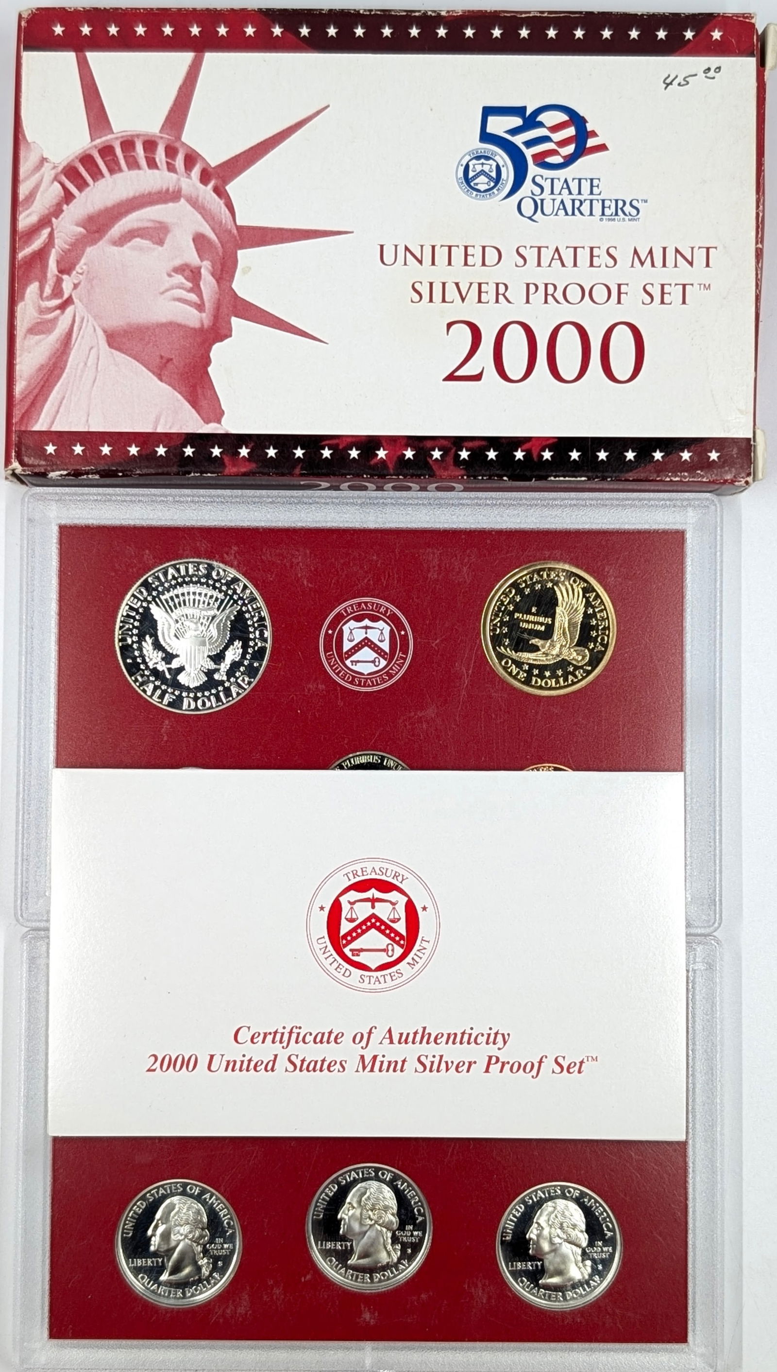 2000 Silver US Mint Proof Set w/ Silver Half, Quarter & Dime w/ COA - 3