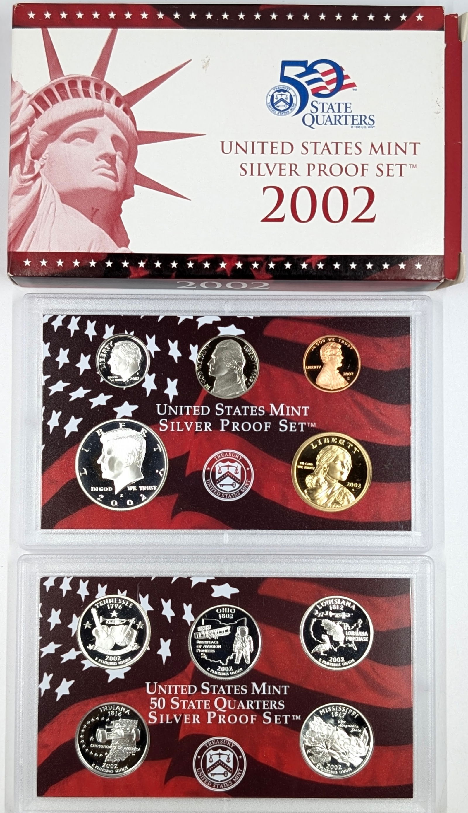 2002 Silver US Mint Proof Set w/ Silver Half, Quarter & Dime w/ COA: Silver