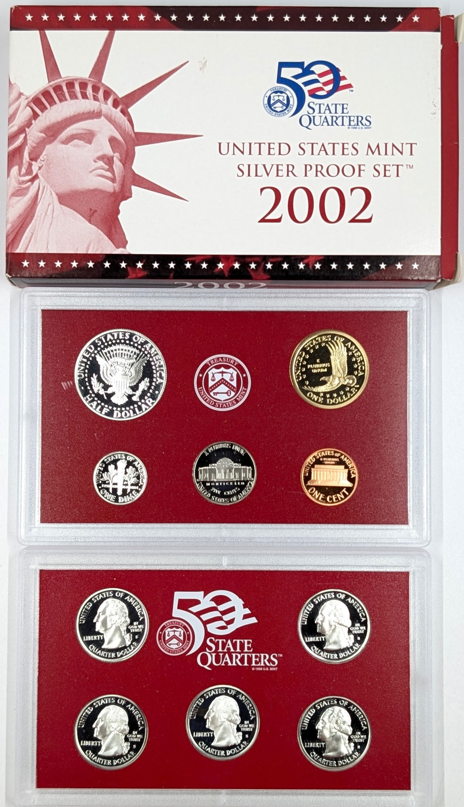 2002 Silver US Mint Proof Set w/ Silver Half, Quarter & Dime w/ COA - 2