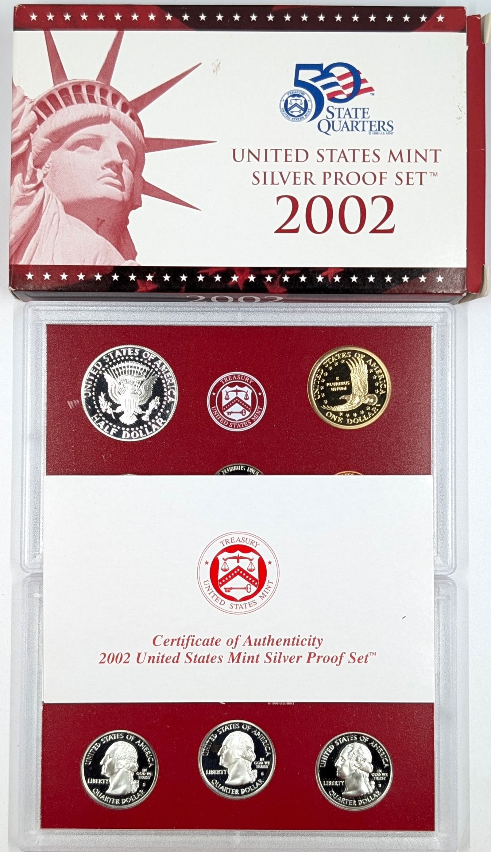 2002 Silver US Mint Proof Set w/ Silver Half, Quarter & Dime w/ COA - 3