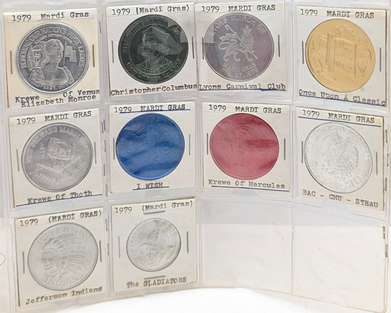 Lot of 10 - 1979 Mardi Gras New Orleans Tokens: Commemorative