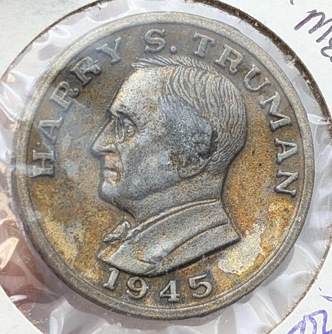 1945 Harry S Truman Commemorative Medal - Toned (1 of 3)