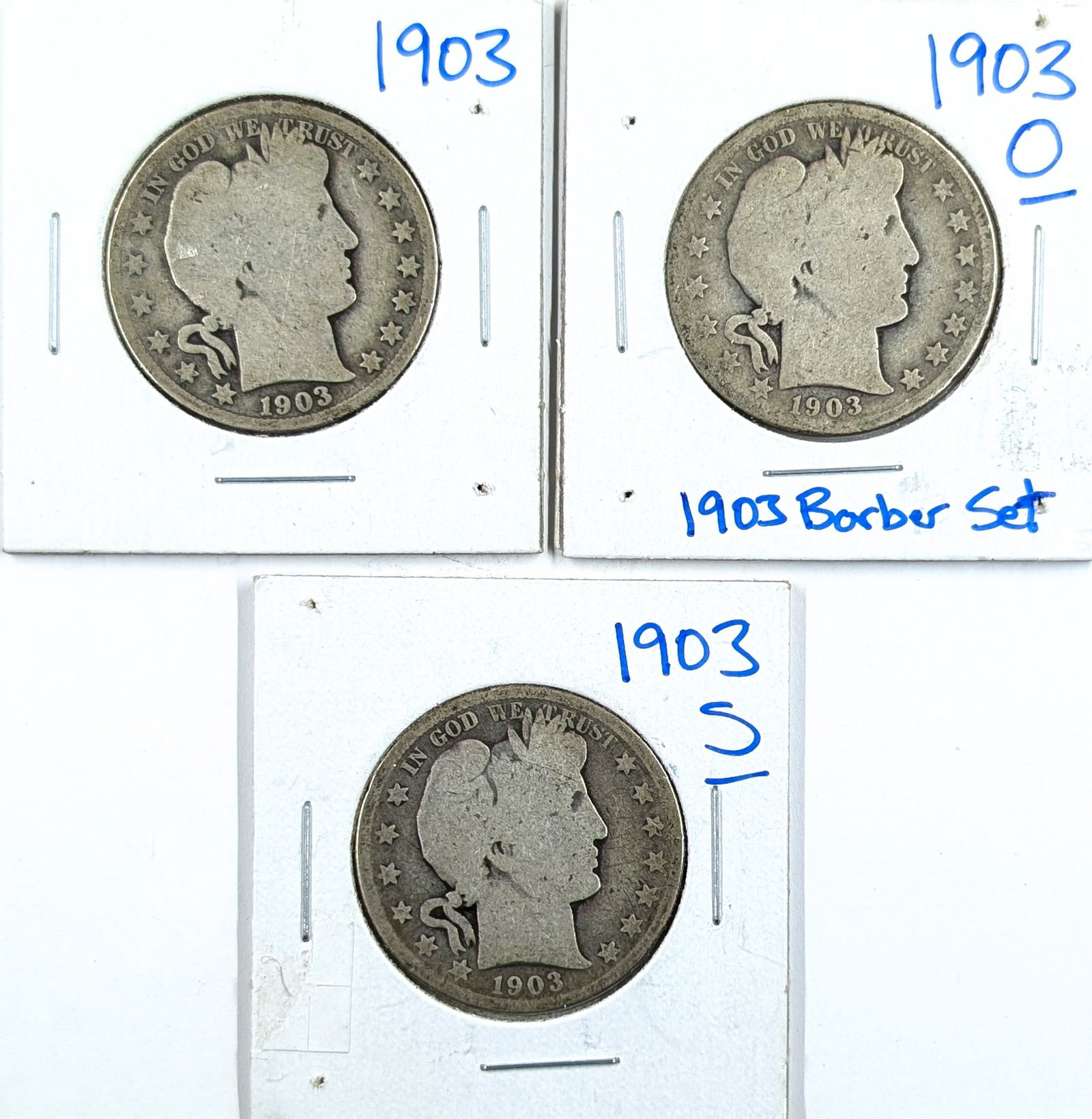 Lot of 3 Silver Barber Quarters - 1903 P/S/O: Silver