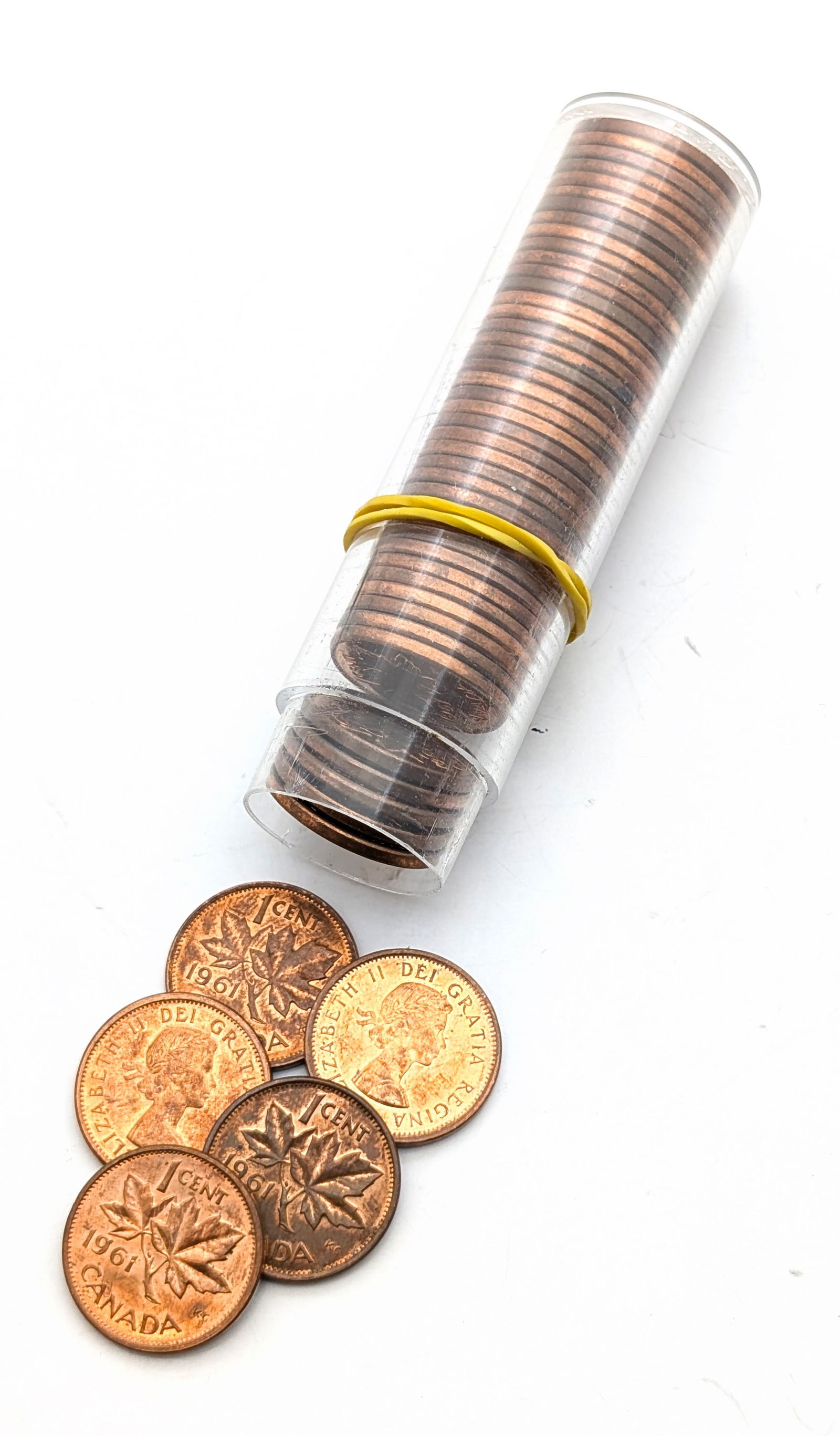 Tube of 1961 Canada Cents - Uncirculated: Coin 