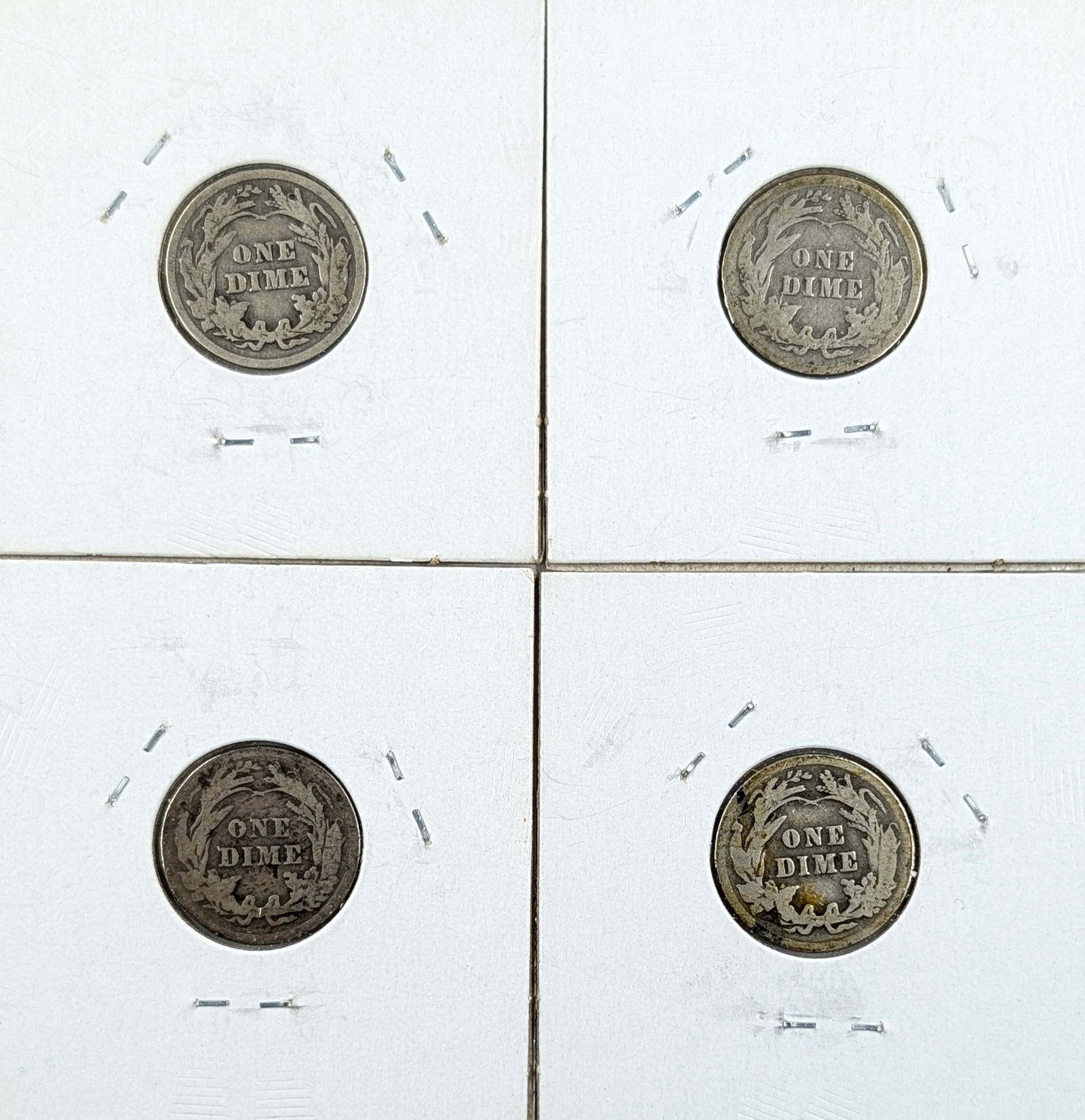 Lot of 4 Silver Barber Dimes - 1910-1913 - 2