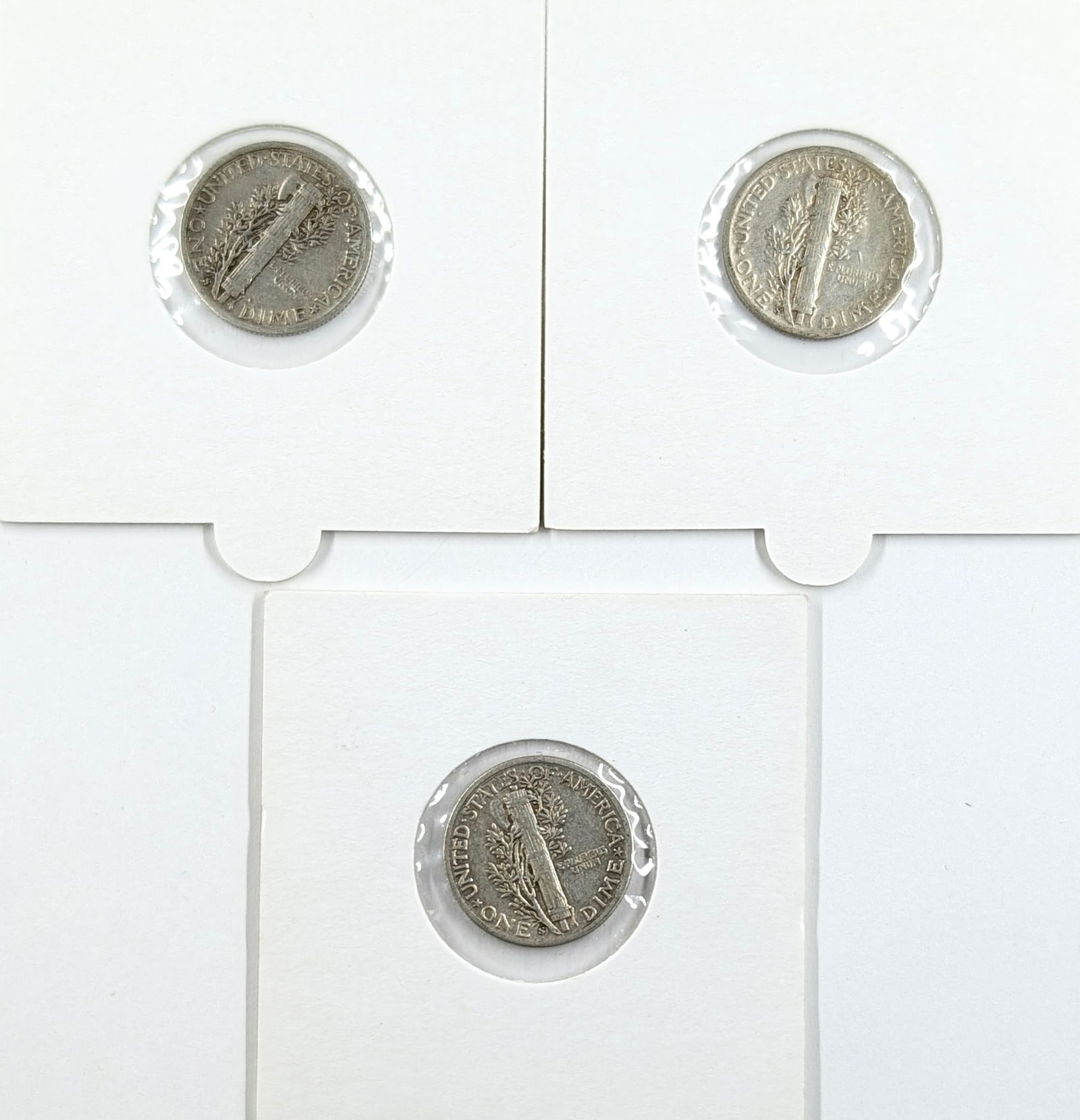 Lot of 3 Silver Mercury Dimes - 1942-S, 1944-S, 1945-S - 2