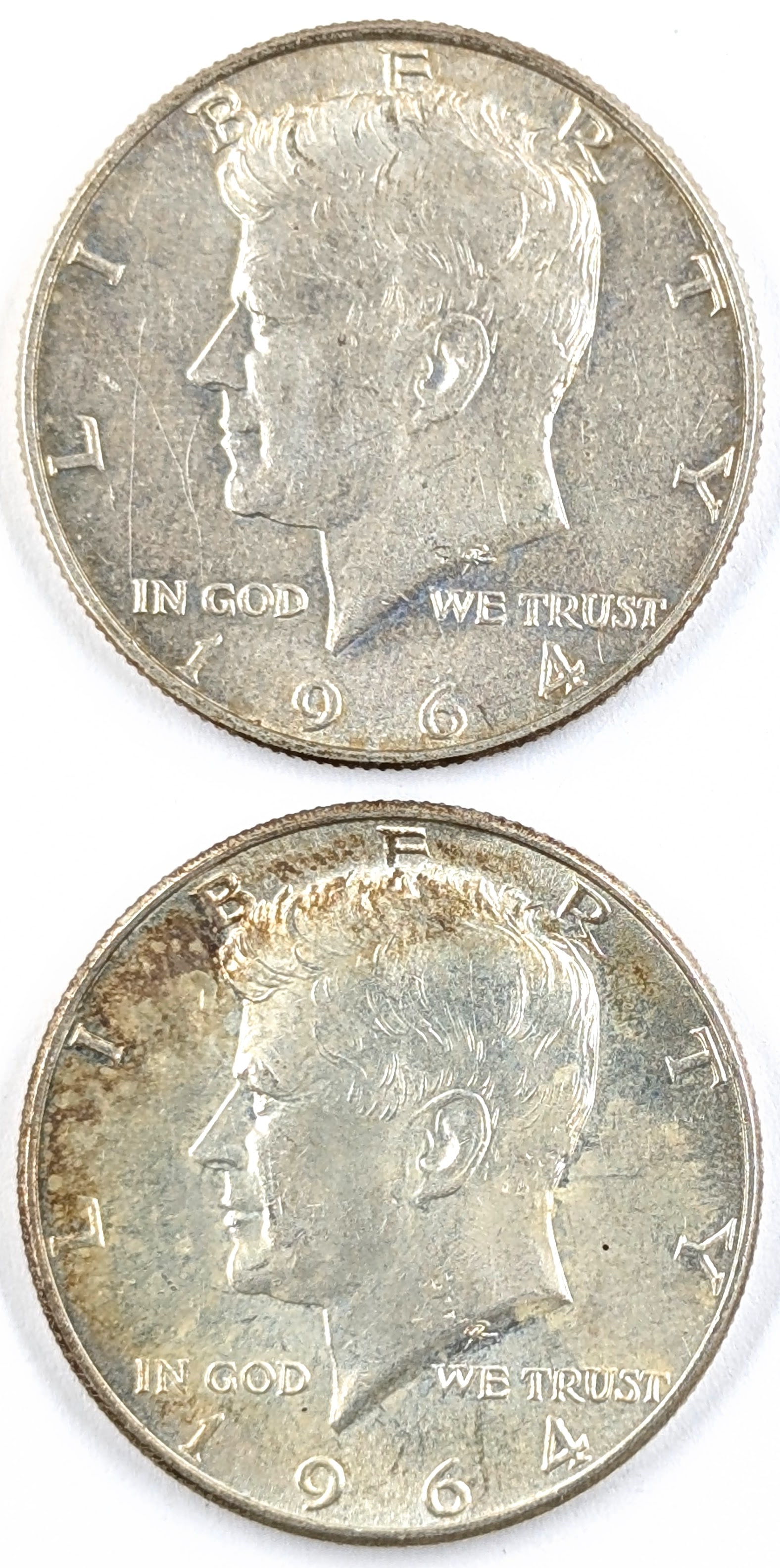 Lot of 2 Silver 1964 John F Kennedy Half Dollars (1 of 2)