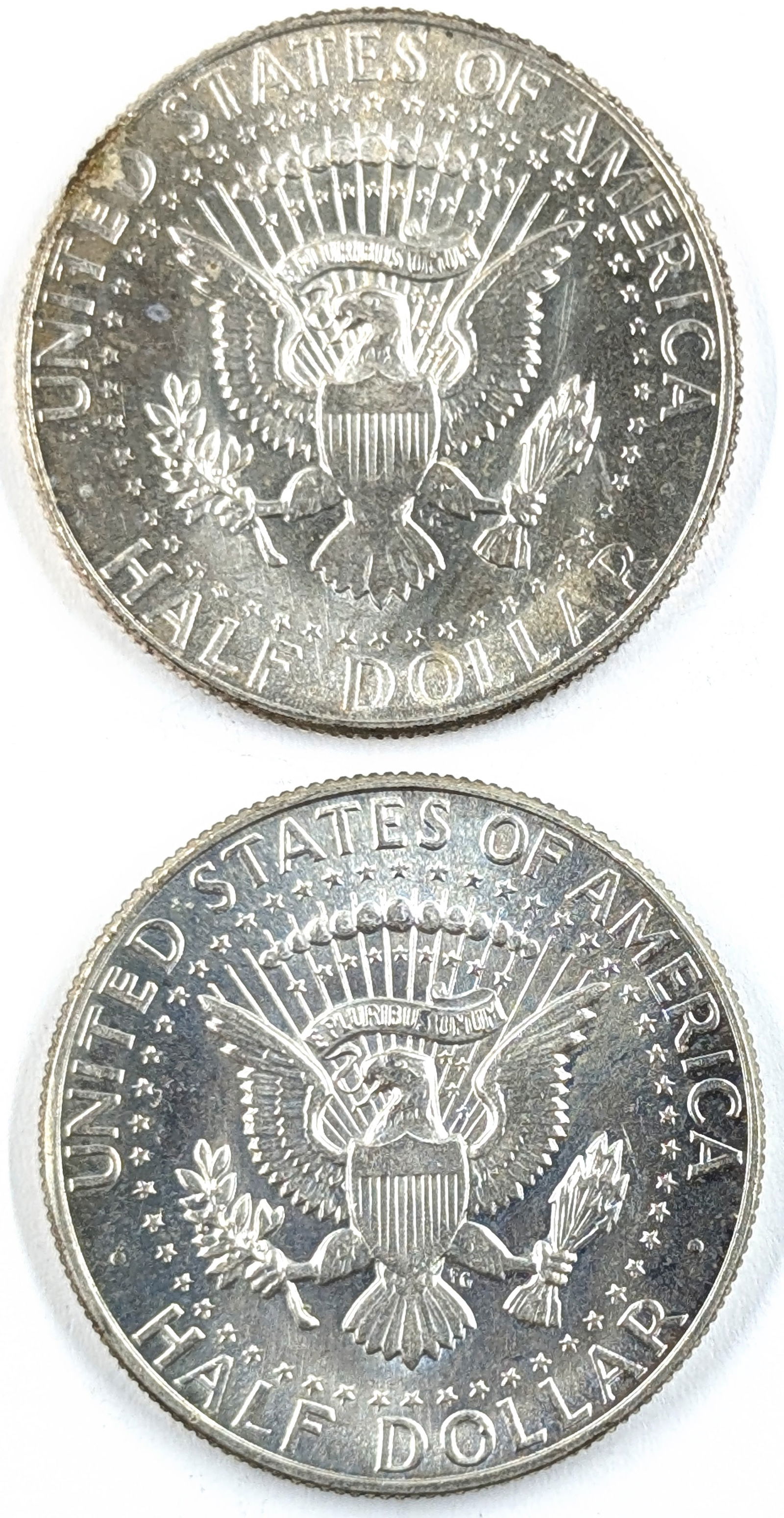 Lot of 2 Silver John F Kennedy Half Dollars - 1965, 1966 - Uncirculated - 2