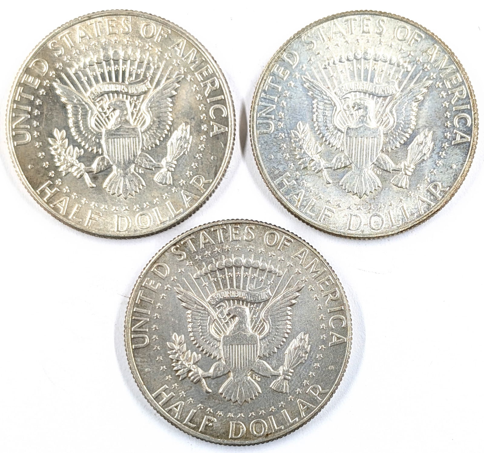 Lot of 3 Silver John F Kennedy Half Dollars - 1967, 1968-D, 1969-D - Uncirculated - 2