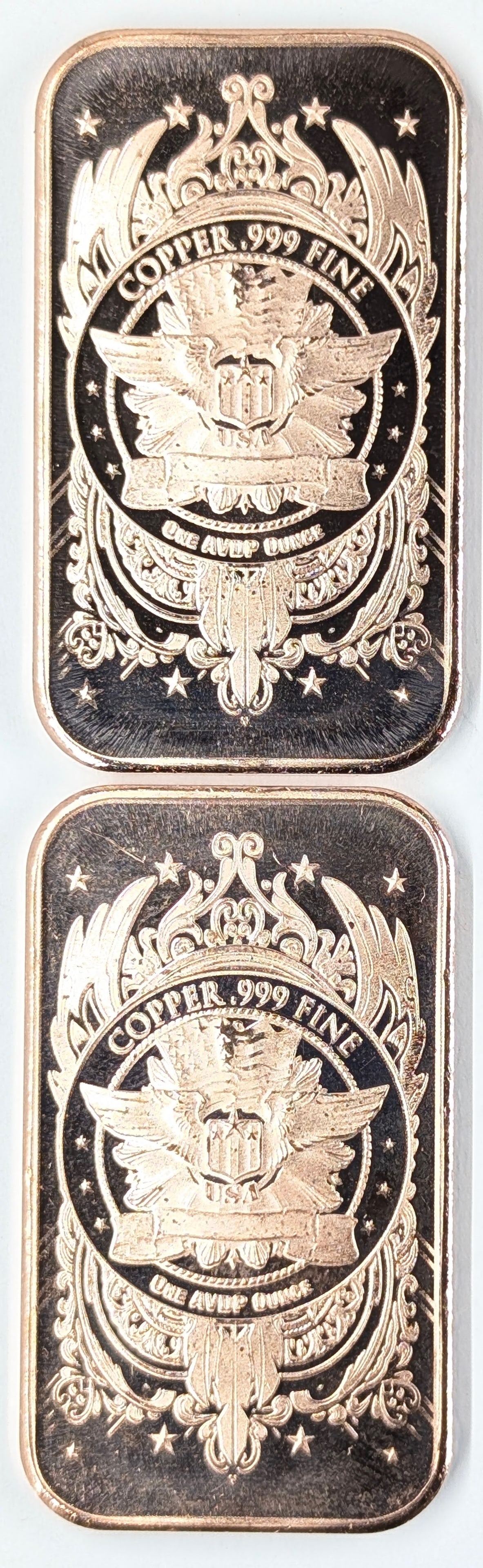 Lot of 2 - 1 Ounce (each) Fine .999 Copper Bars - Lady Liberty - 2