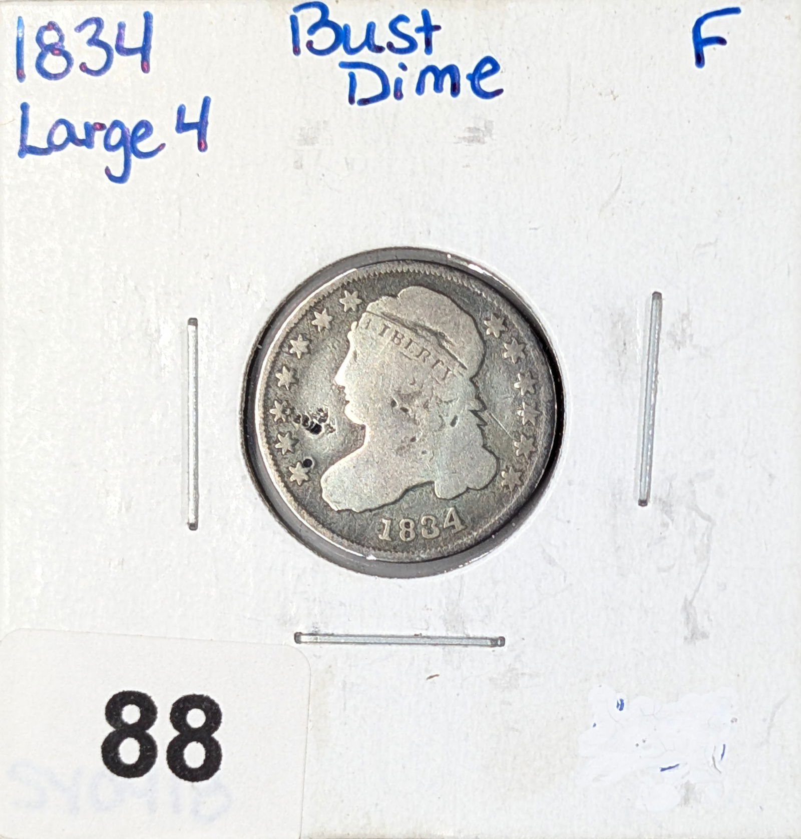 1834 Silver Capped Bust Dime - Large '4' - F (1 of 2)