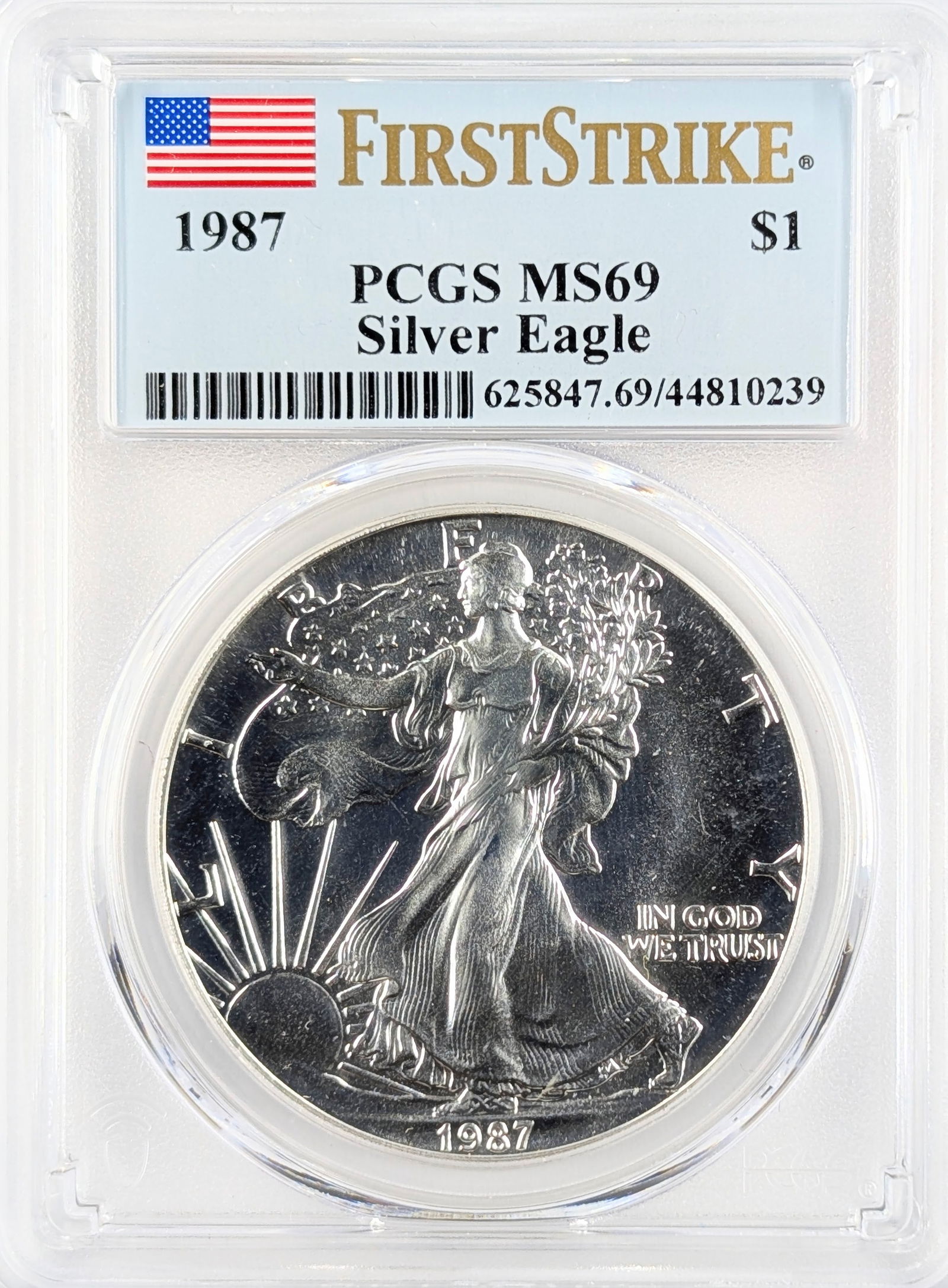 PCGS 1987 MS69 American Silver Eagle Dollar - First Strike: Silver 