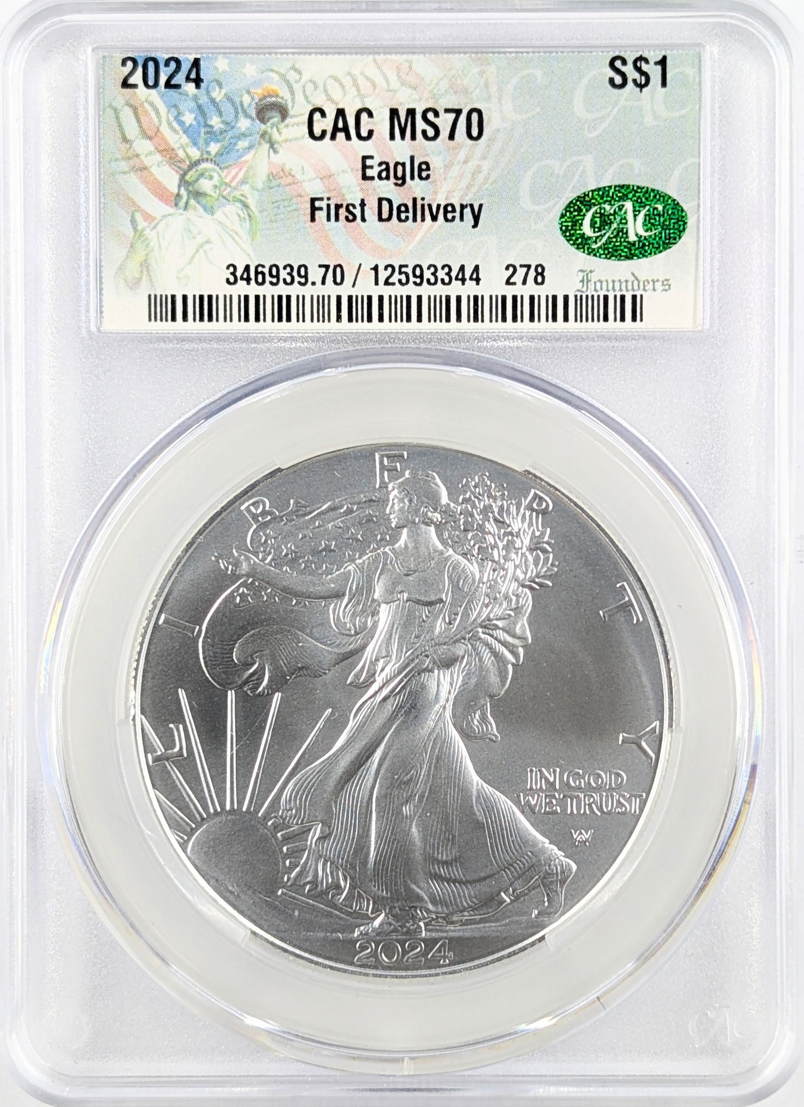 CAC 2024 MS70 American Silver Eagle Dollar - First Delivery: Silver 