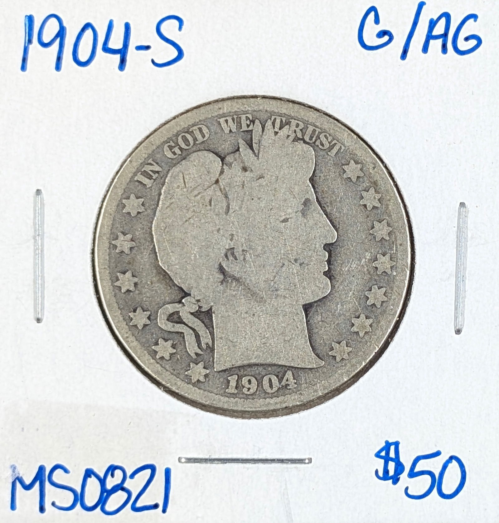 1904-S Silver Barber Half Dollar: Silver 