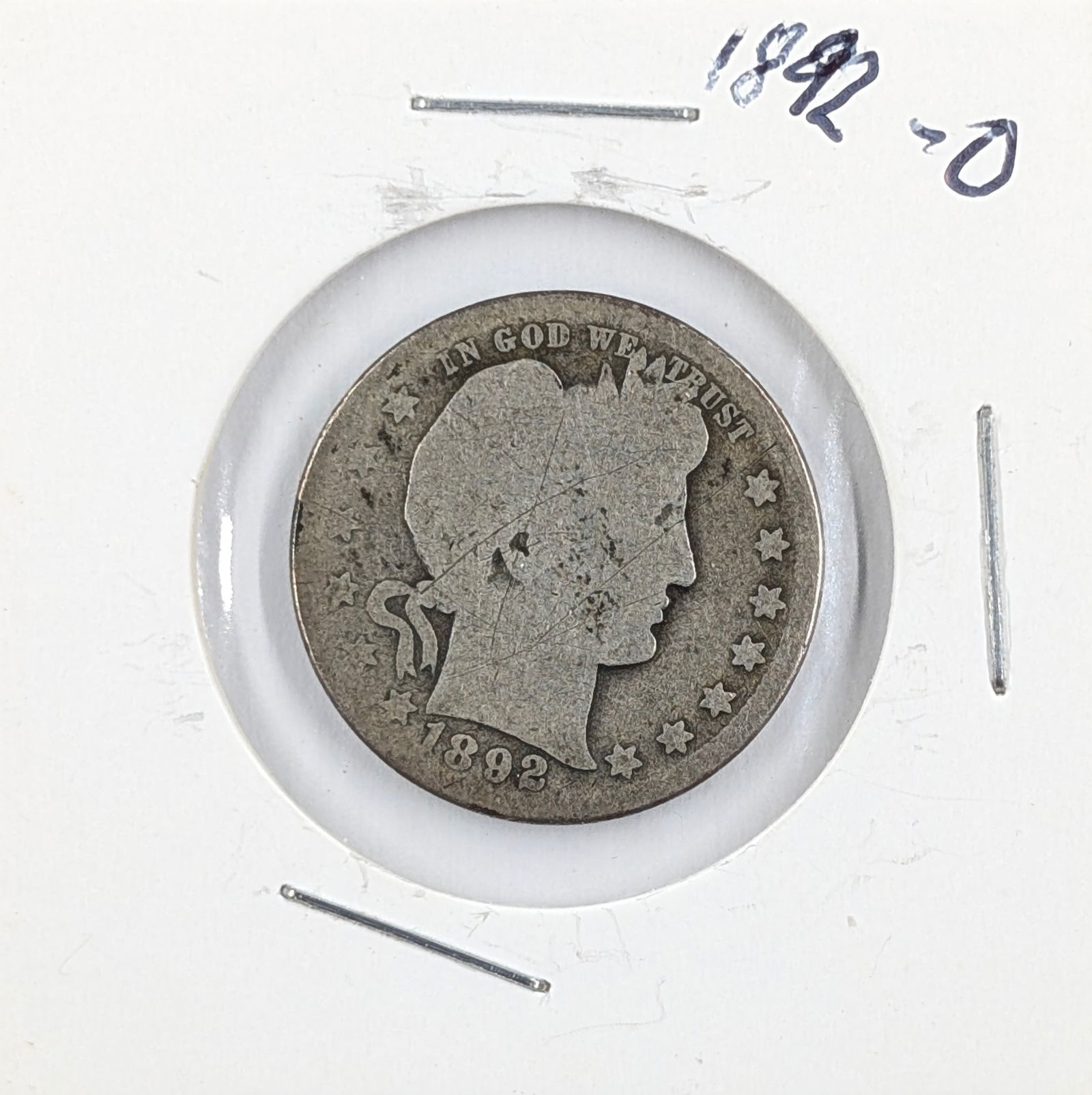 1892-O Silver Barber Quarter: Silver 