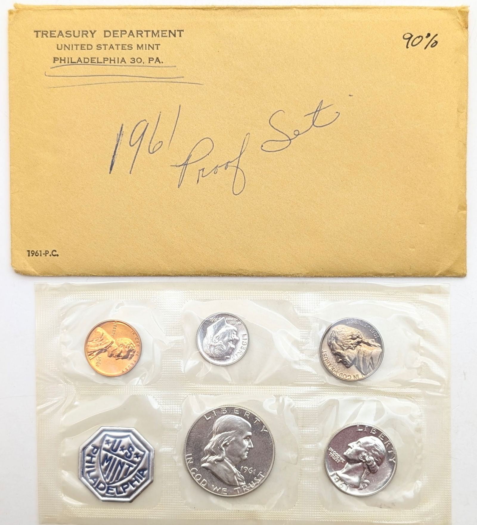 1961 Silver US Mint Proof Set w/ Silver Half, Quarter & Dime: Silver 
