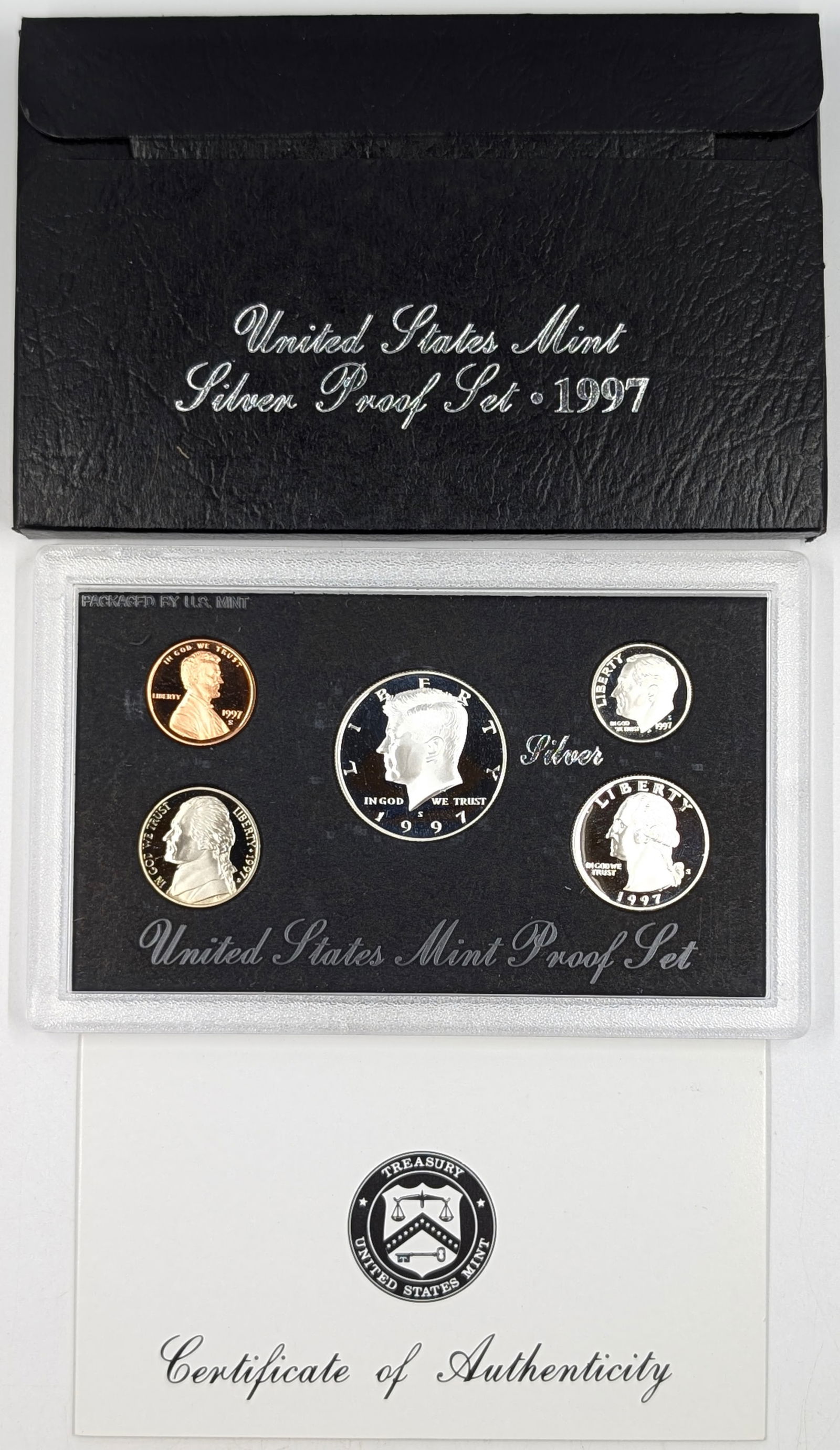 1997 Silver US Mint Proof Set w/ Silver Half, Quarter & Dime w/ COA: Silver 