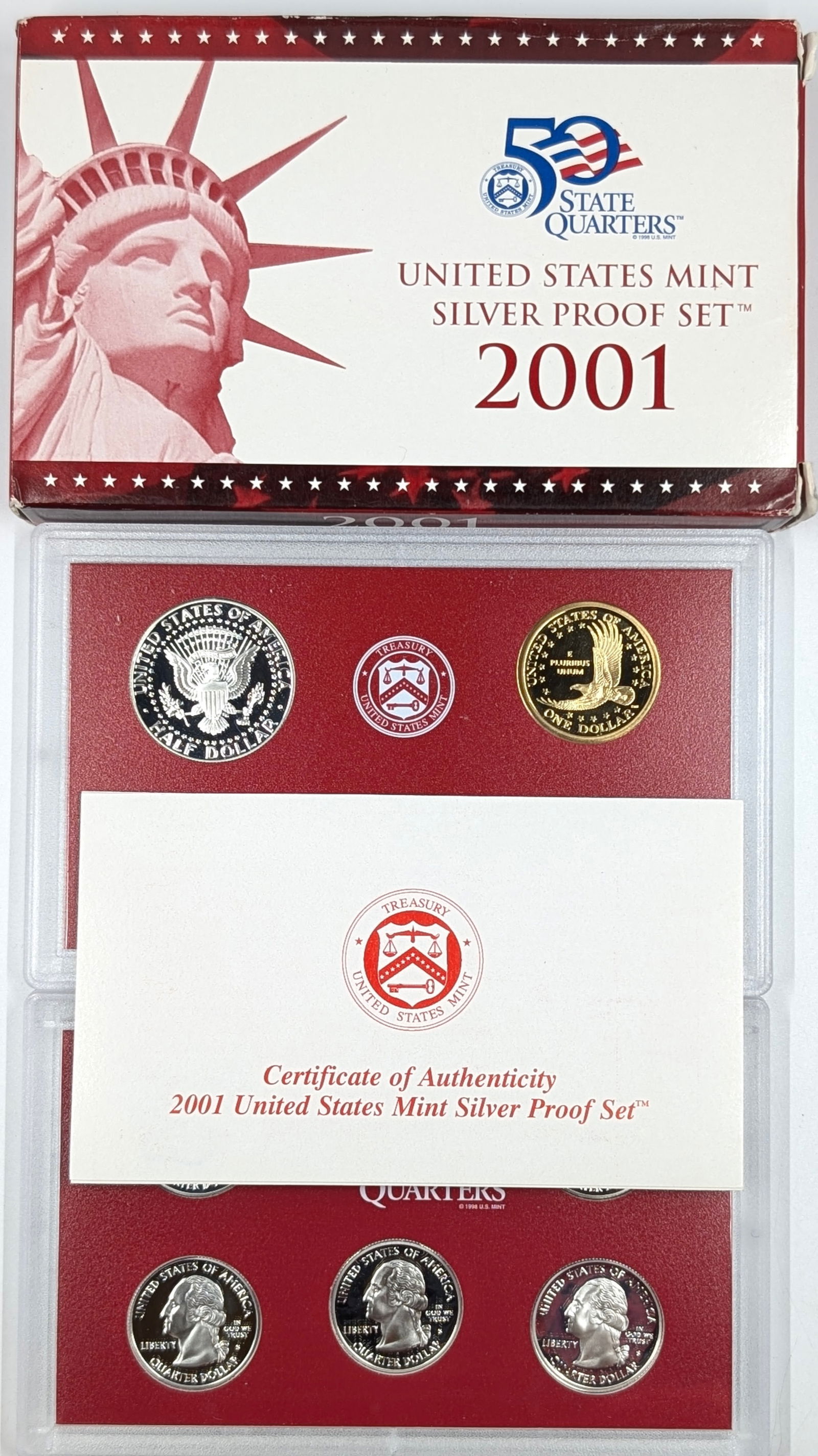 2001 Silver US Mint Proof Set w/ Silver Half, Quarter & Dime w/ COA - 3