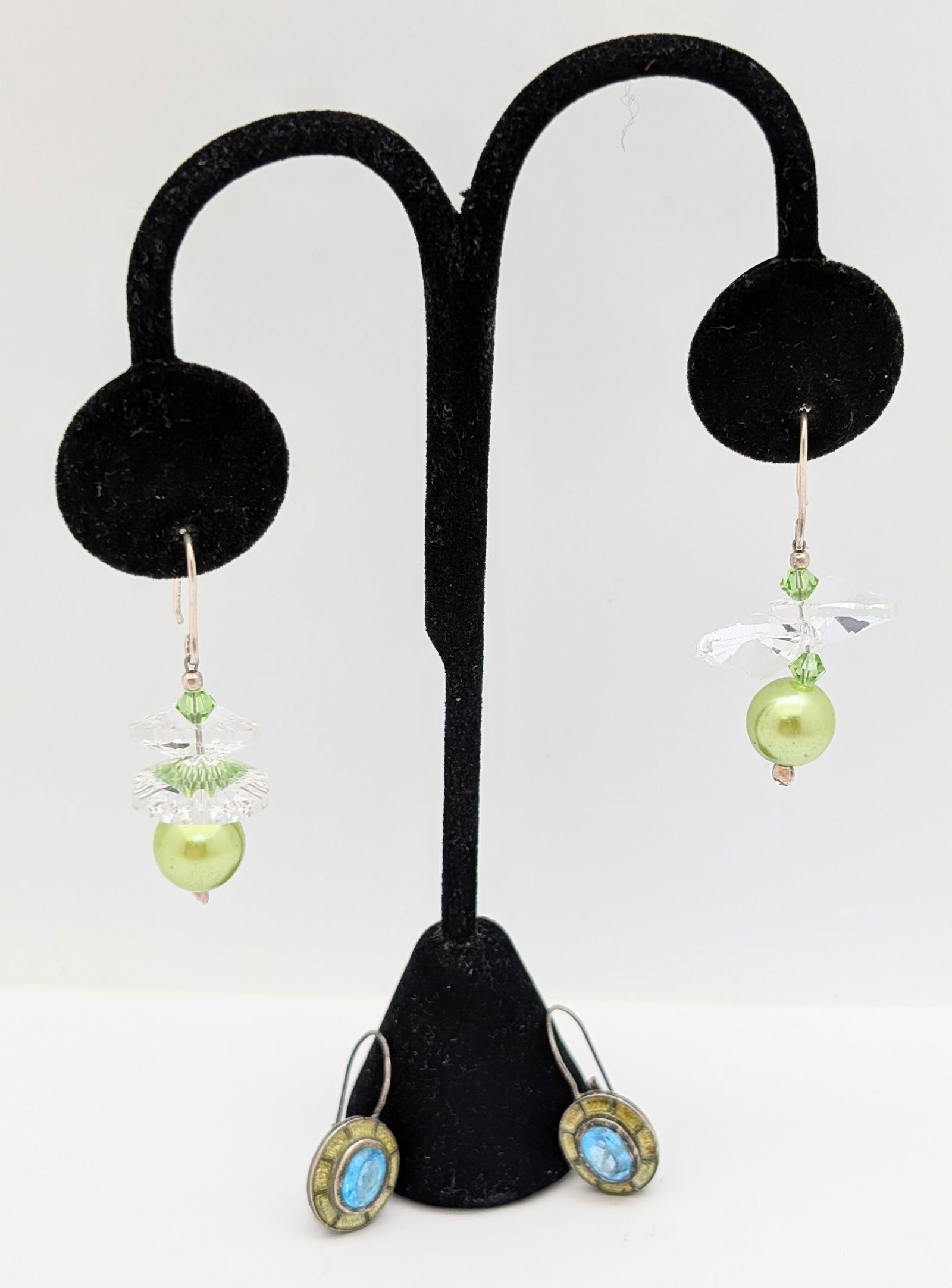 Lot of 2 Sterling Silver Ladies Earrings - Green & Blue: Jewelry 