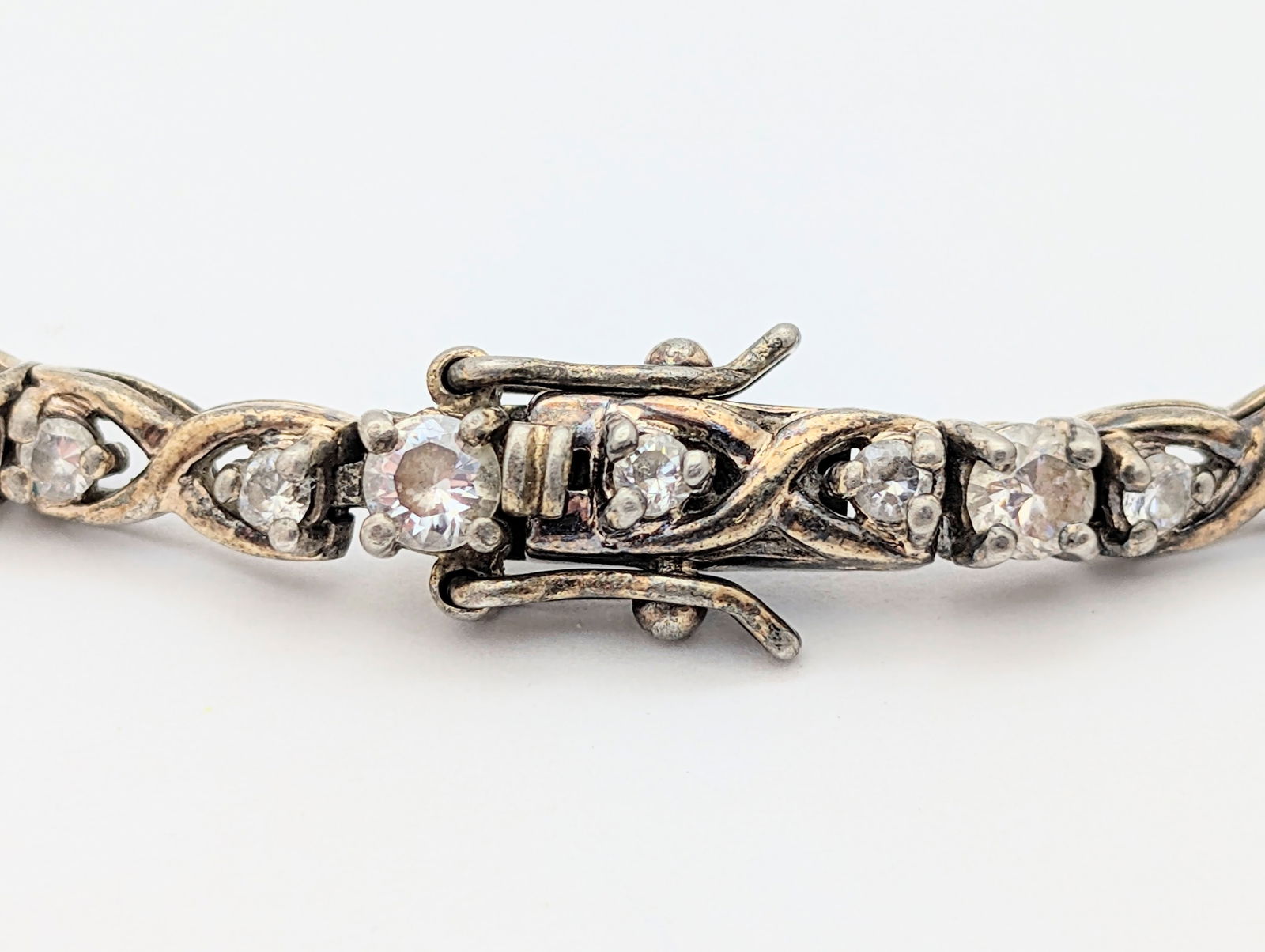 Sterling Silver White Gem Ladies Tennis Bracelet - 12.62g - 3