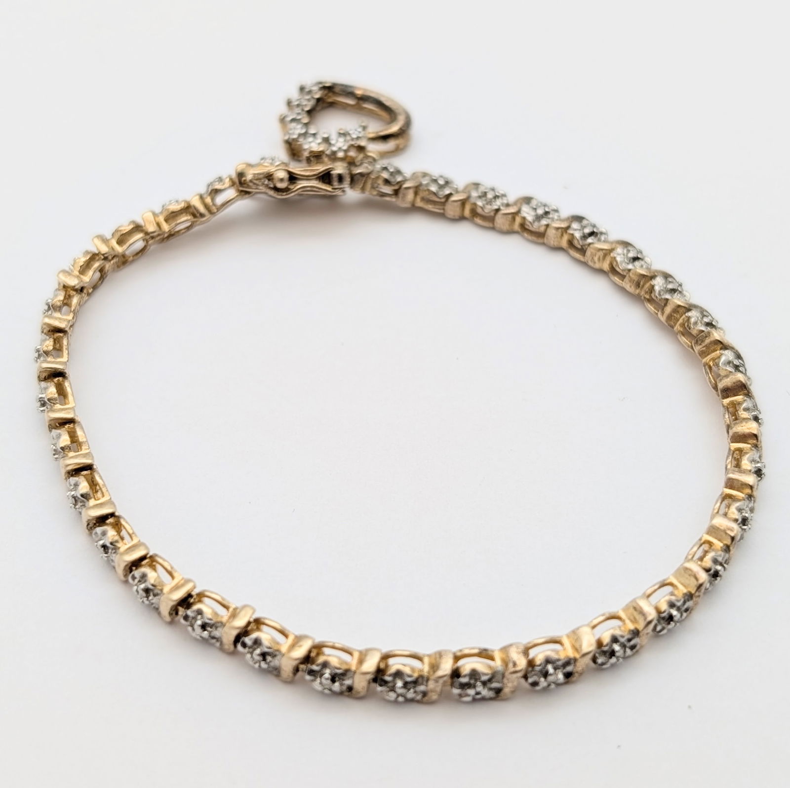 Sterling Silver Gold tone Heart Ladies Tennis Bracelet - 2