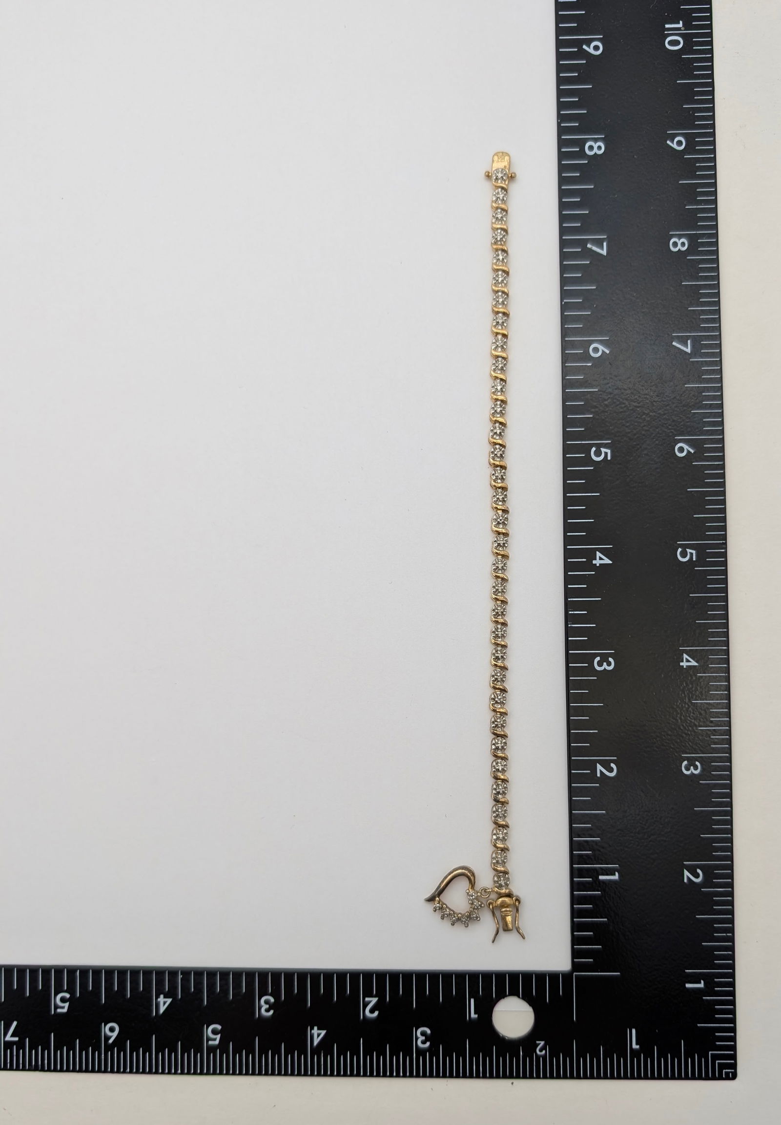 Sterling Silver Gold tone Heart Ladies Tennis Bracelet - 5