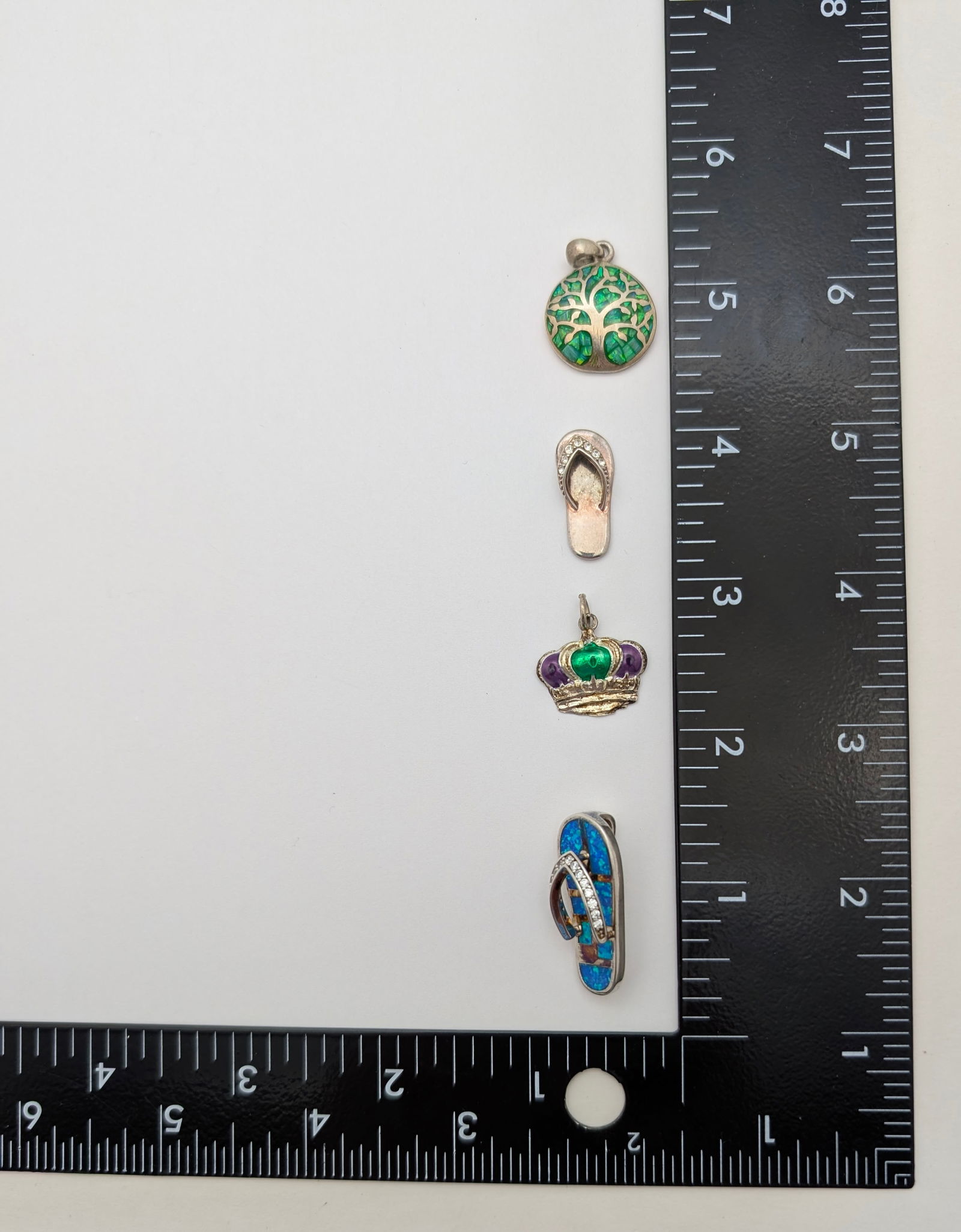 Lot of 4 Sterling Silver Pendants - Flip-flops, Crown, Tree - 8