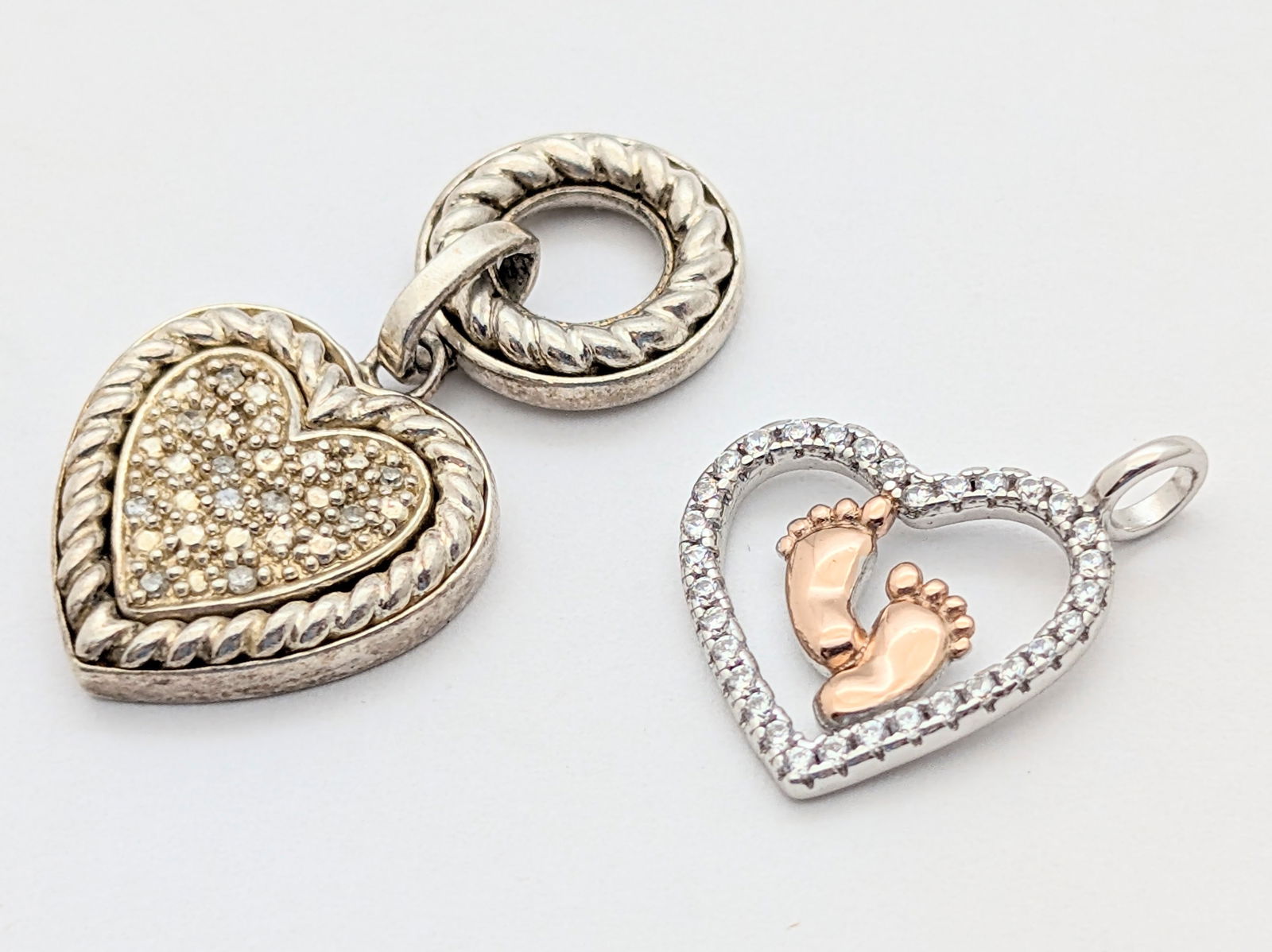 Lot of 4 Sterling Silver Pendants - Hearts, Cross, etc - 2