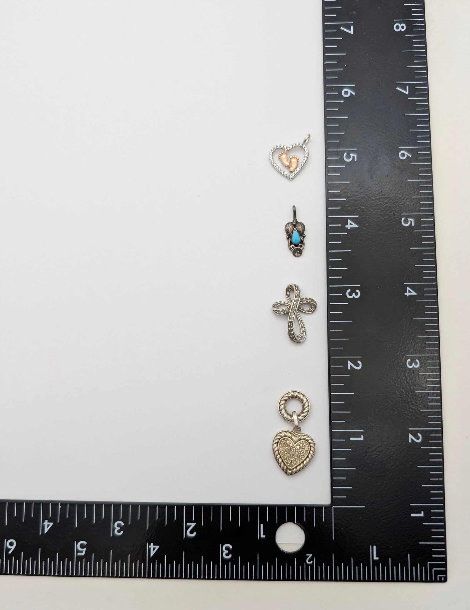 Lot of 4 Sterling Silver Pendants - Hearts, Cross, etc - 8