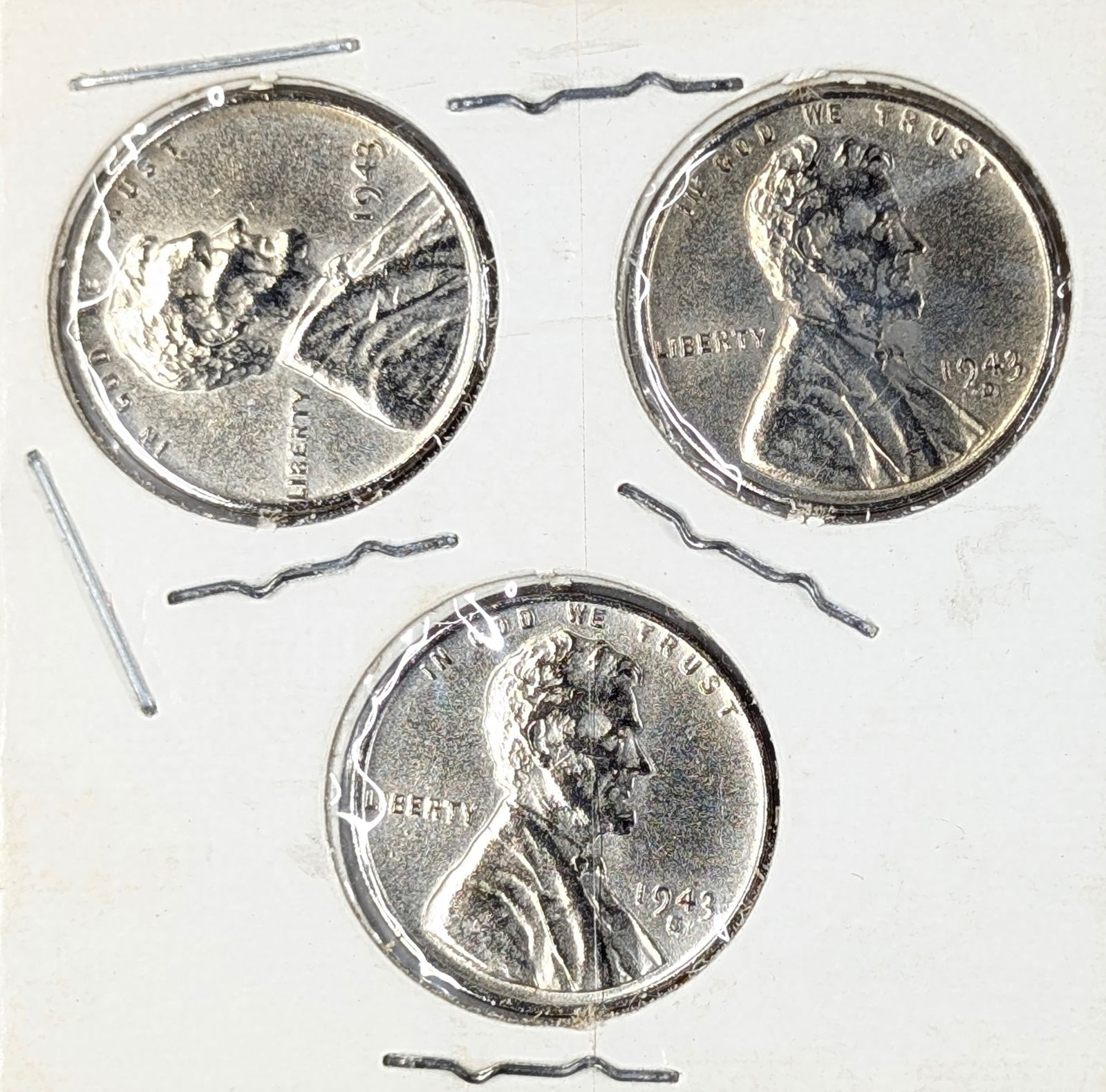 Lot of 3 - 1943 P/D/S Steel Lincoln Cents - BU: Coin