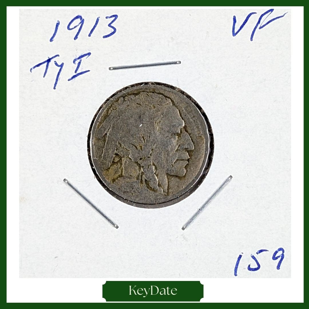 1913 Buffalo Head Nickel - Type I - VF - KEY DATE: Coin 