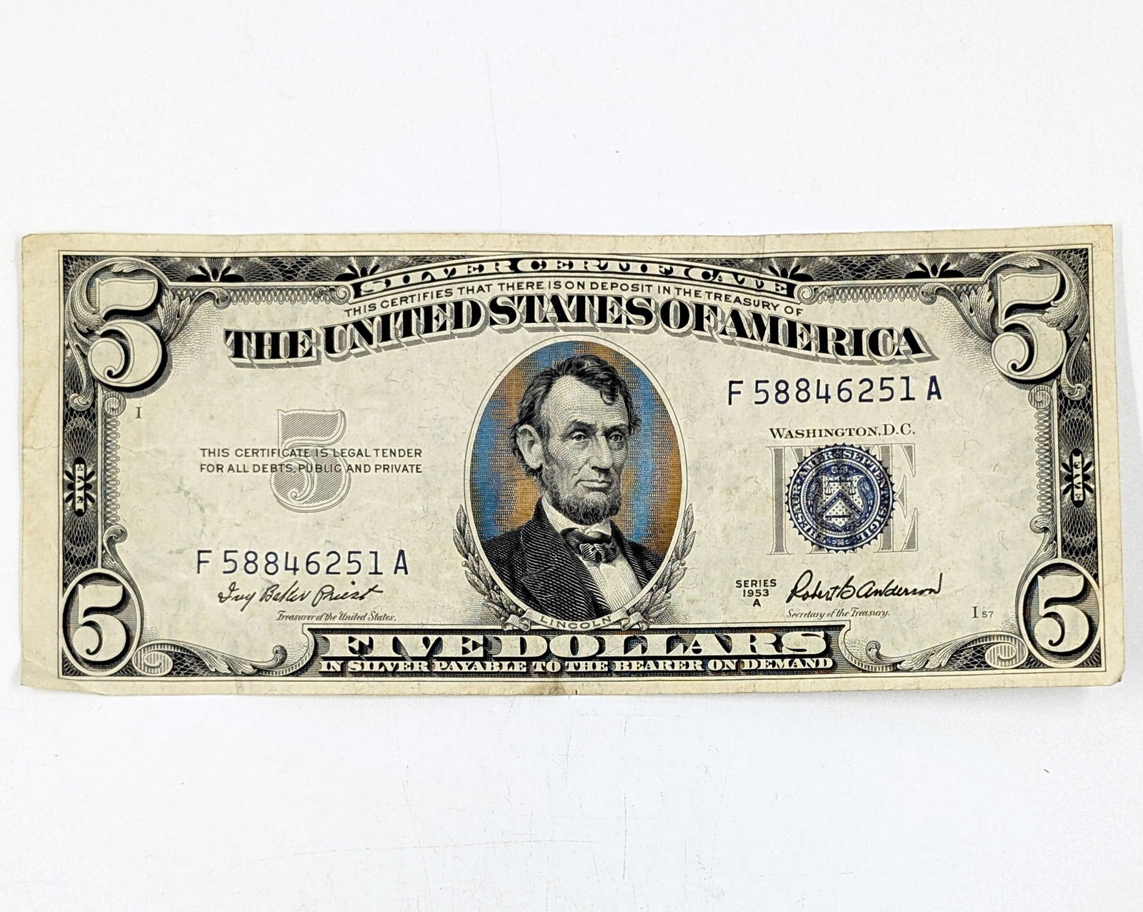 1953-A $5 Note - Silver Certificate: Currency 