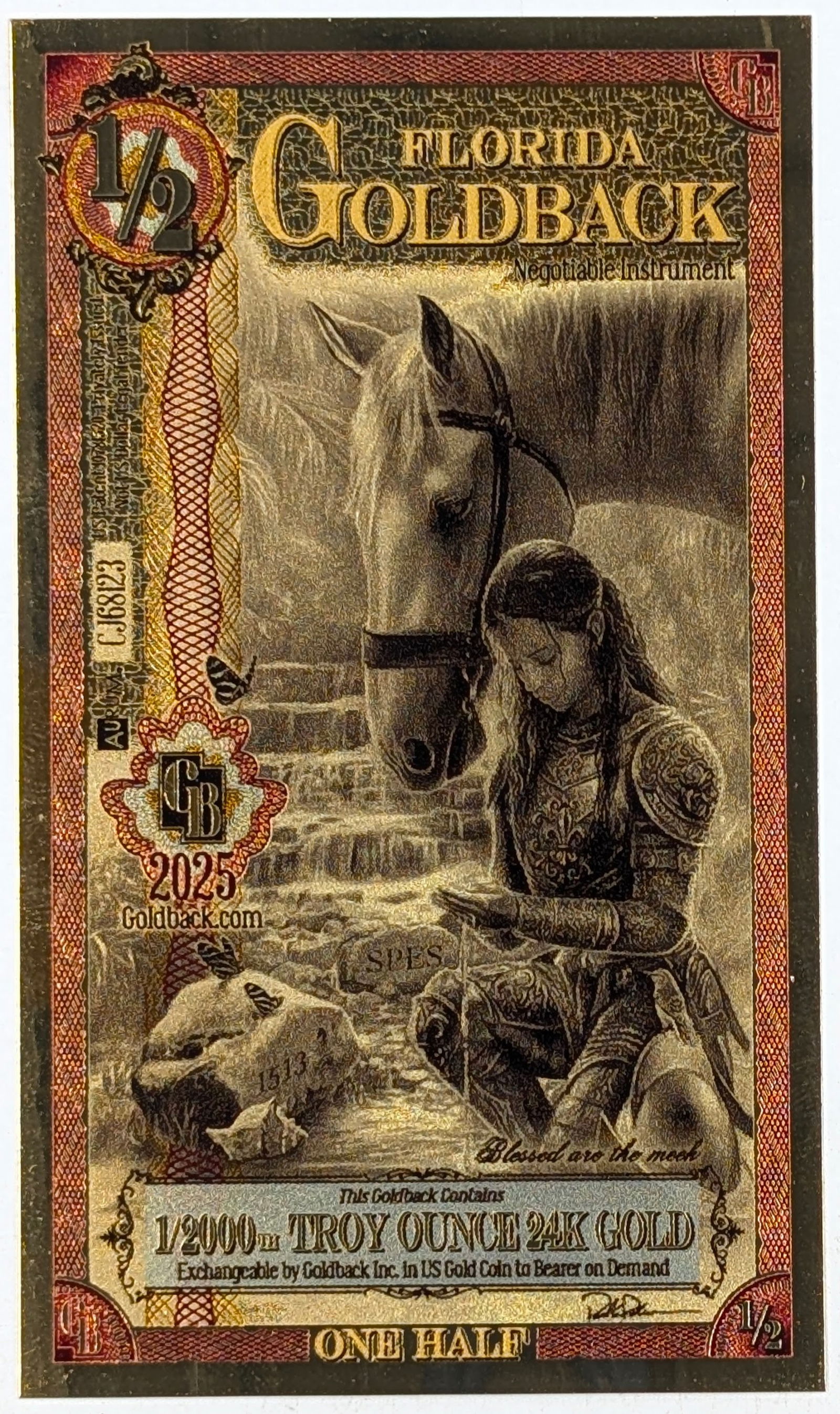 2025 1/2 Florida Goldback 1/2000th Troy Ounce 24K Gold: Goldback 