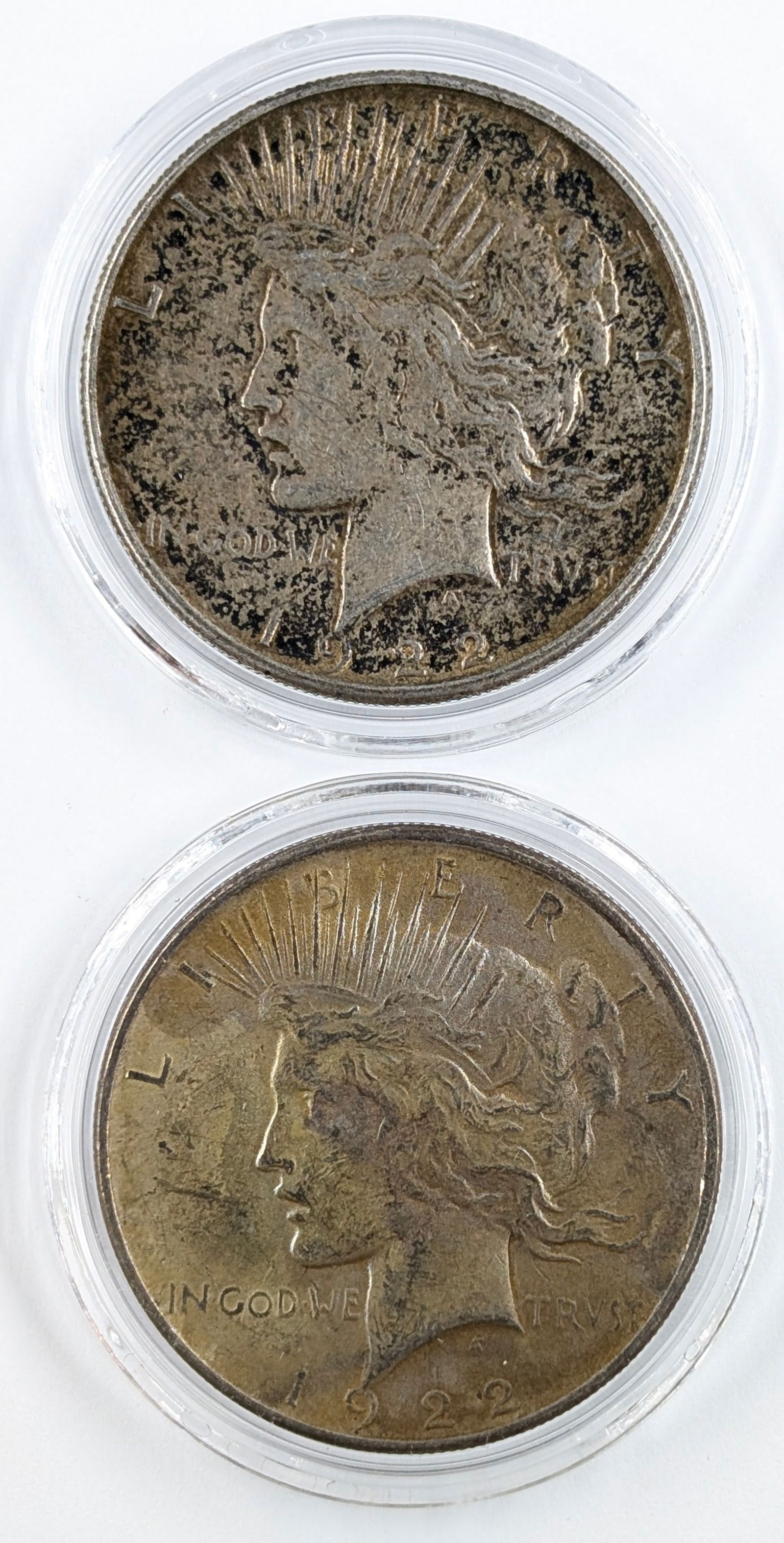 Lot of 2 Silver Peace Dollars - 1922 P/S: Silver