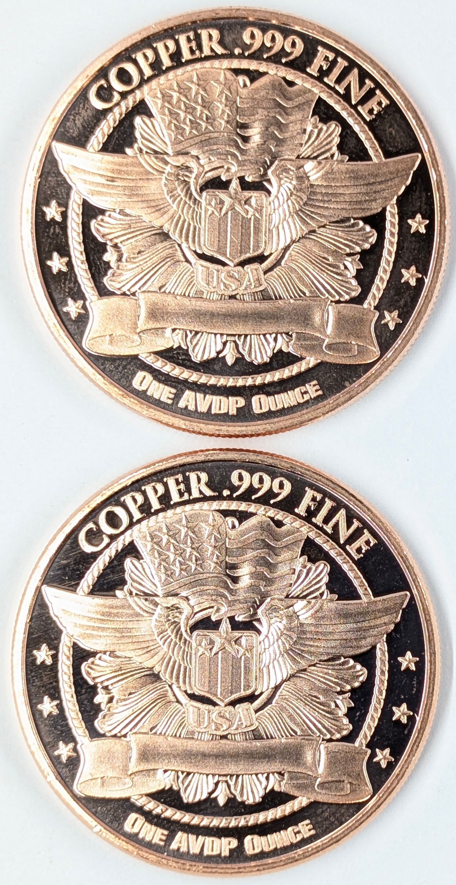 Lot of 2 - 1 Ounce (each) Fine .999 Copper Rounds - Seated Liberty - 2