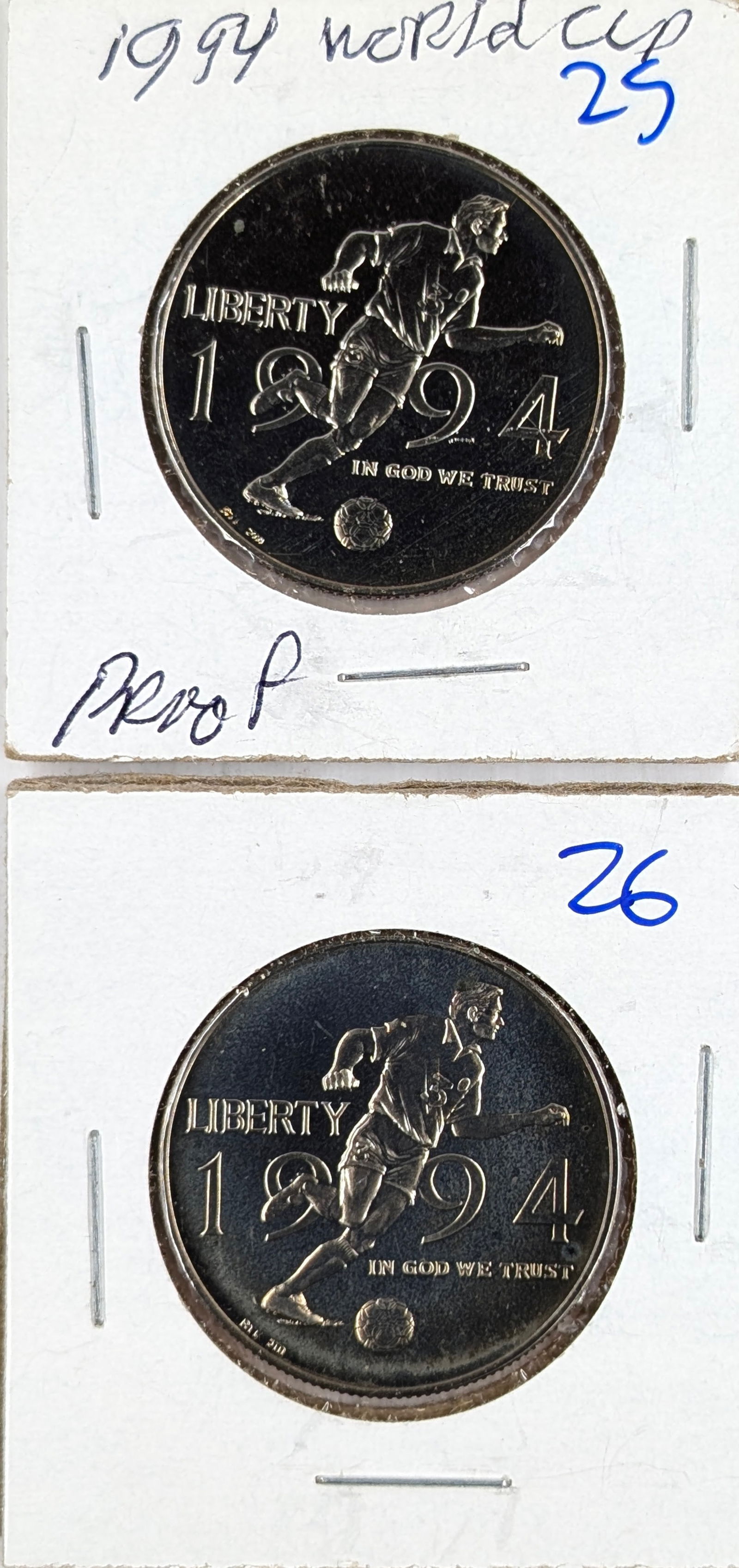 Lot of 2 Proof US World Cup Soccer 1994 Half Dollars: Coin 