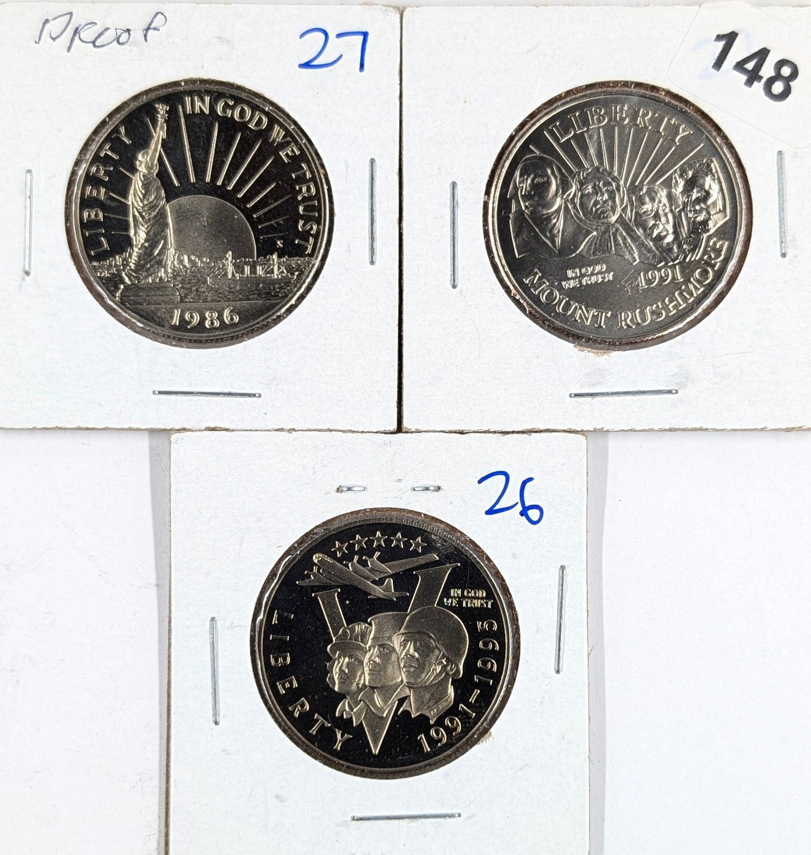 Lot of 3 Proof Half Dollars - 1986, 1991, 1995: Coin 