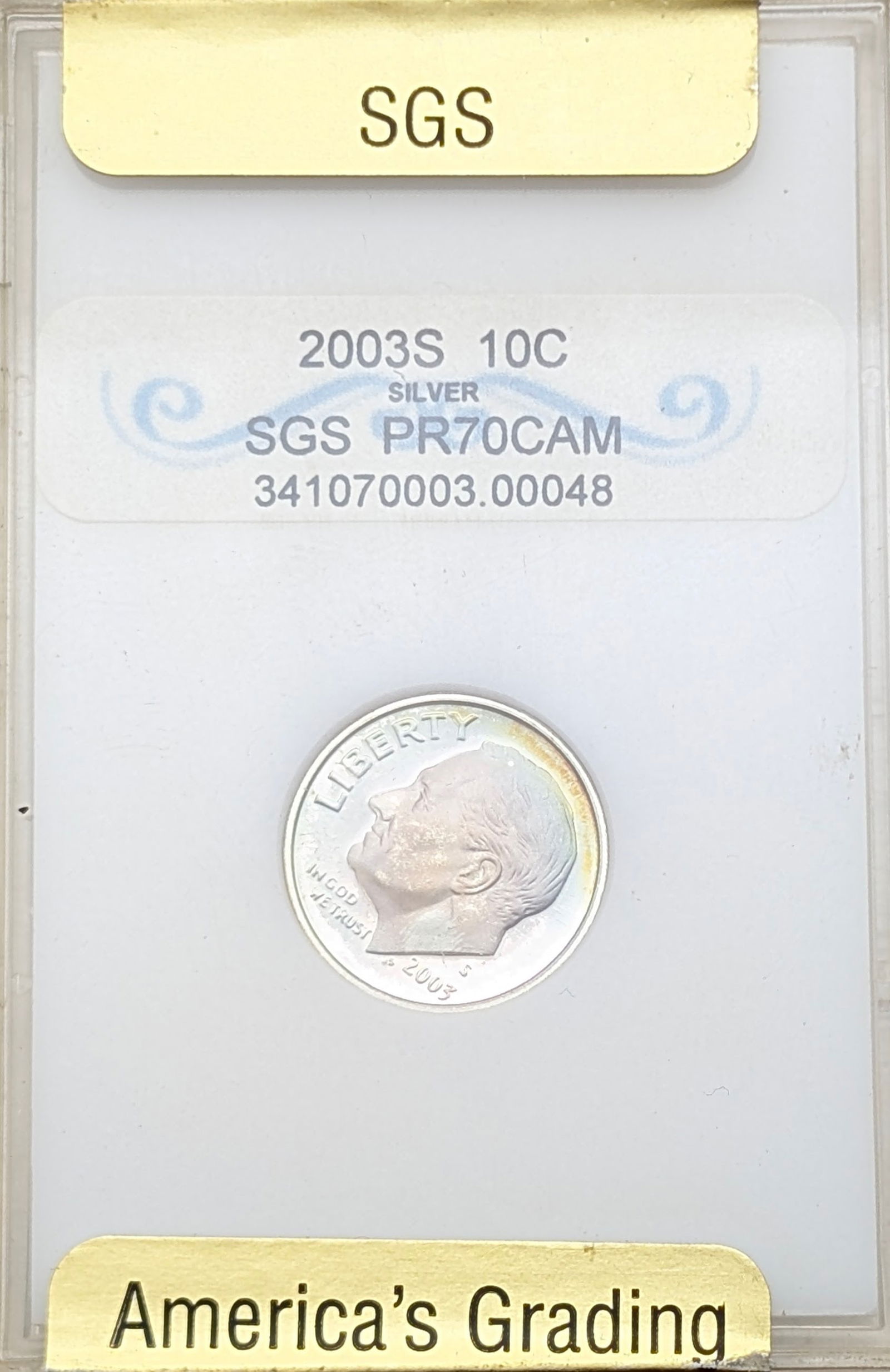 SGS 2003-S PR70 CAM Roosevelt Dime - Toned: Coin 