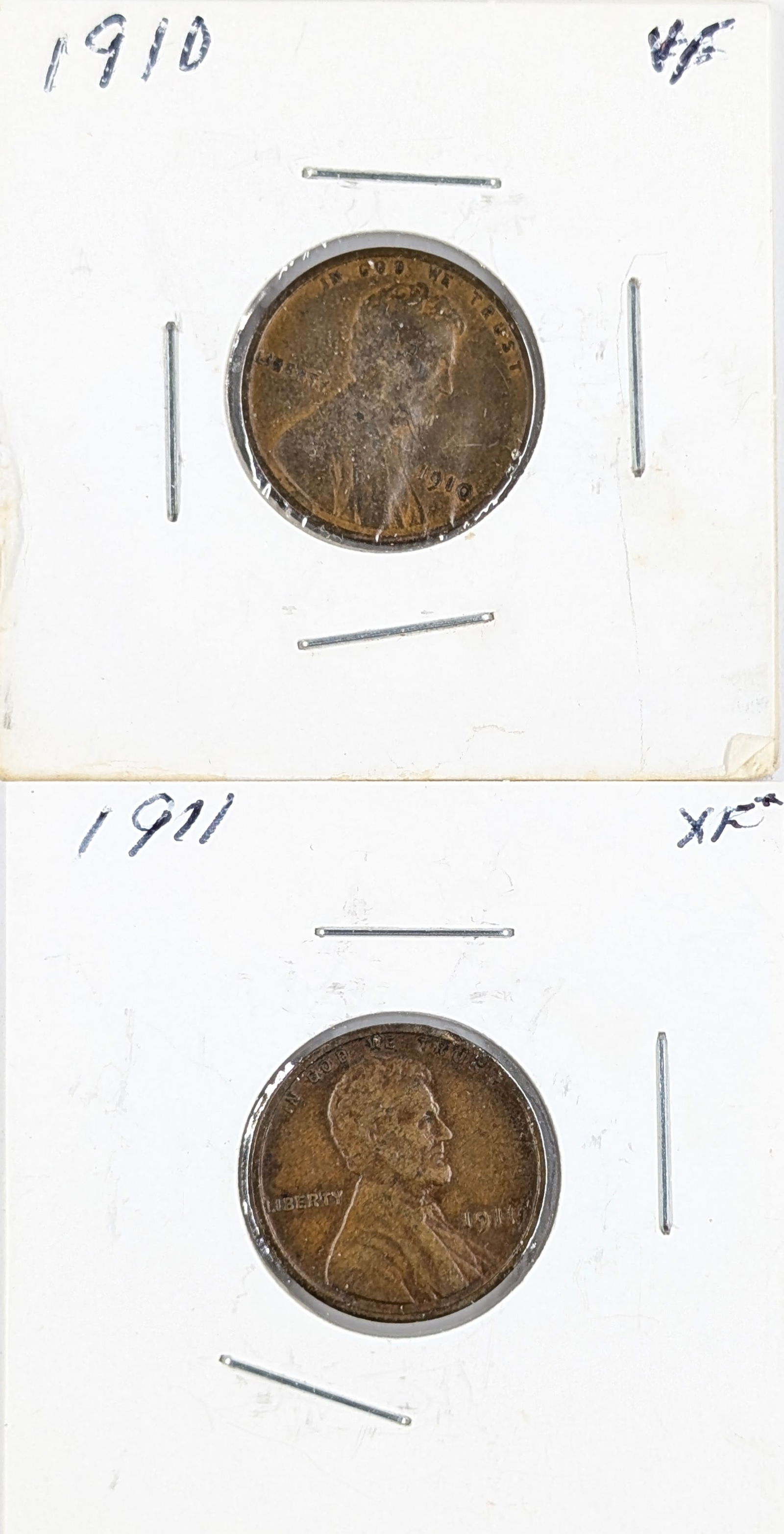 Lot of 2 Wheat Cents - 1910, 1911 - VF: Coin 