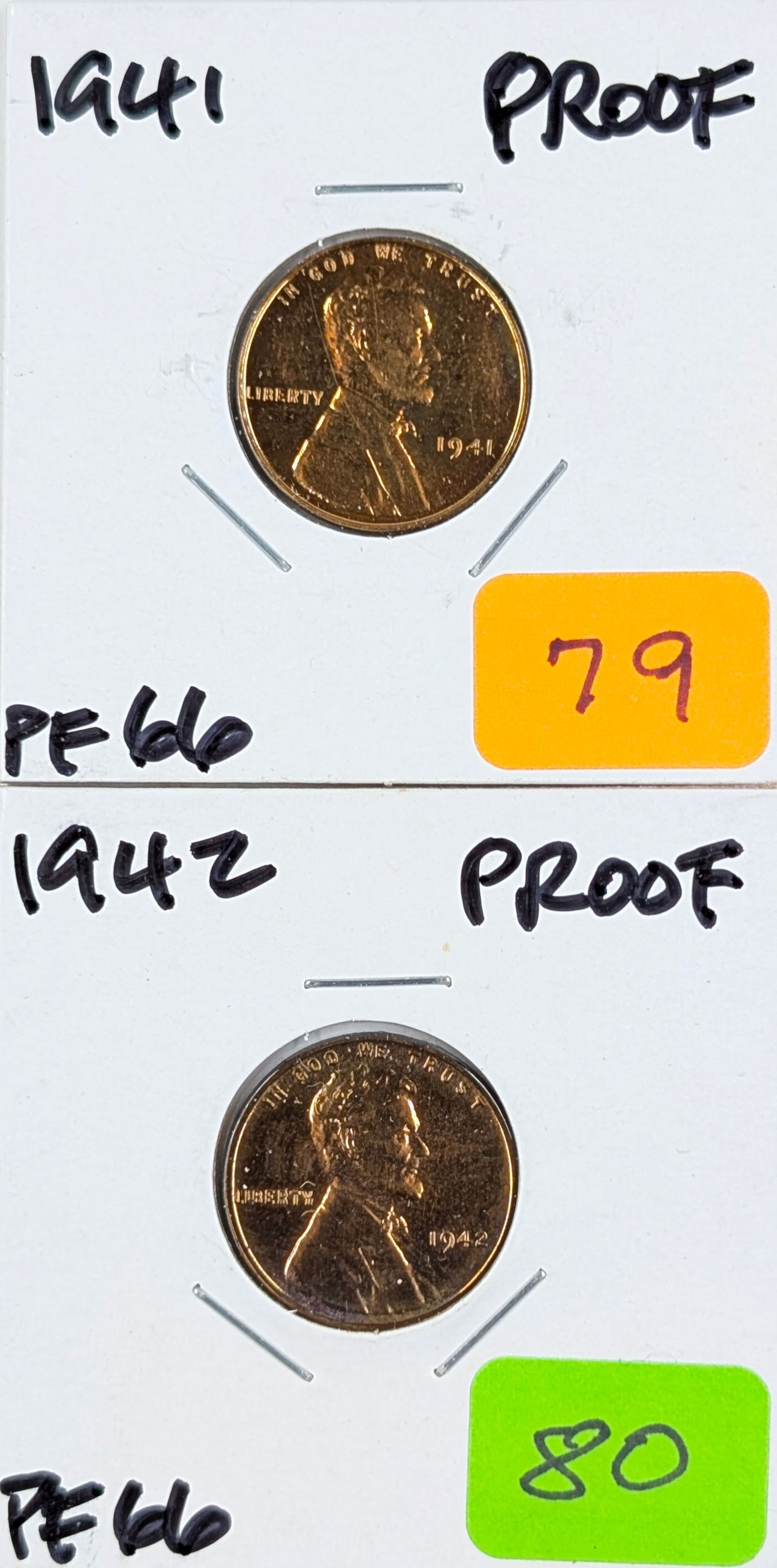 Lot of 2 Wheat Cents - 1941, 1942 - Both Proof: Coin 