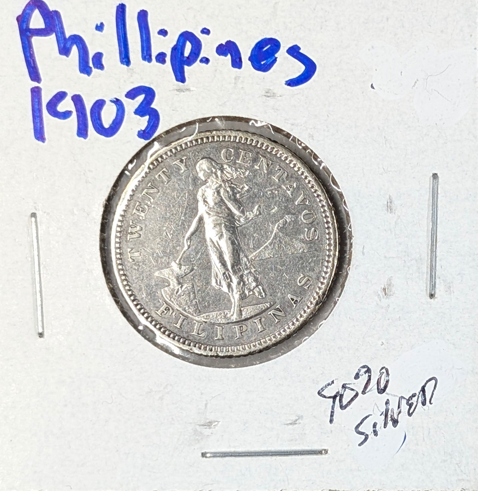 1903 Silver Philippines 20 Centavos - BU: 90% Silver